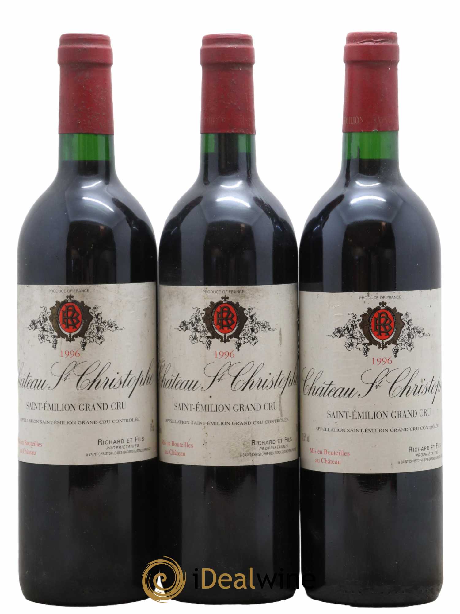 Saint-Émilion Grand Cru Château Saint-Christophe 1996 - Lot de 3 bouteilles - 0