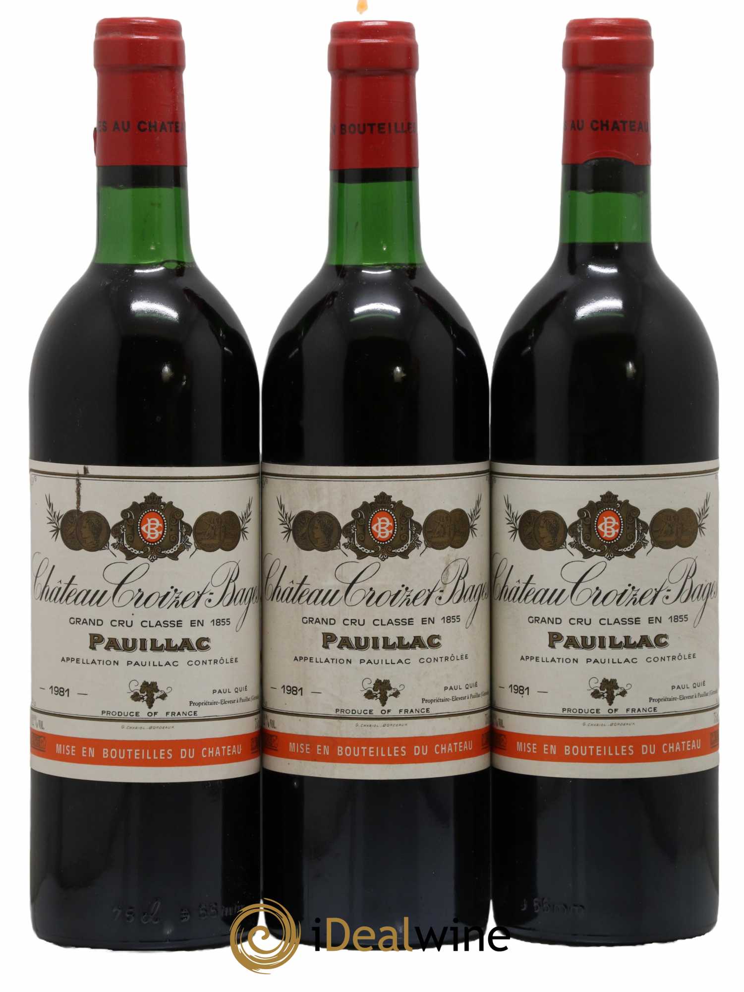 Château Croizet Bages 5ème Grand Cru Classé 1981 - Lot de 3 bouteilles - 0