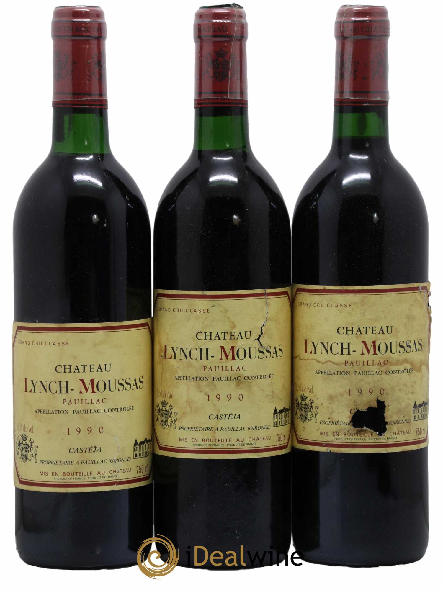 Château Lynch Moussas 5ème Grand Cru Classé 1990 - Lot de 3 bouteilles - 0