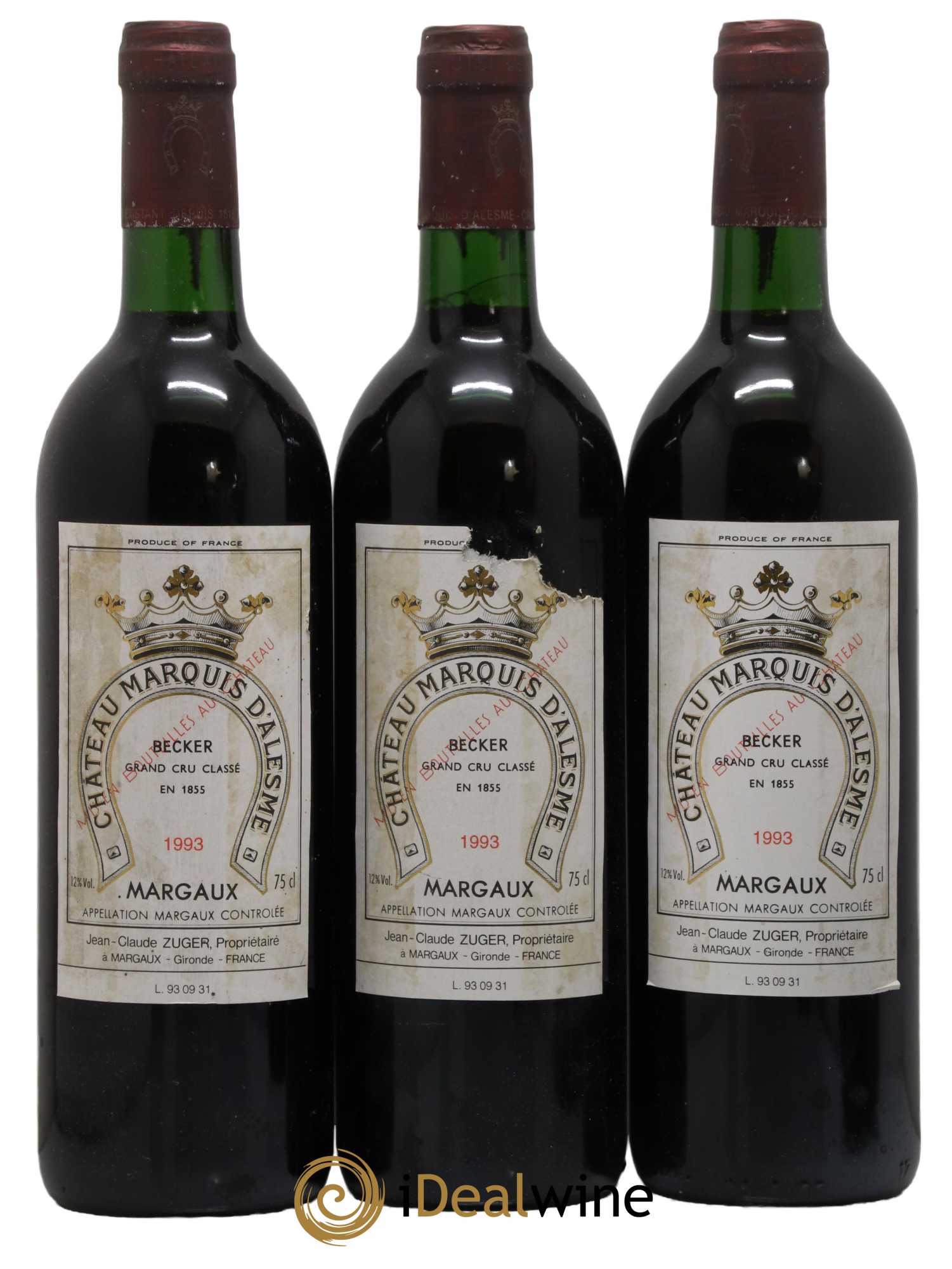 Château Marquis d'Alesme 1993 - Lot de 3 bouteilles - 0
