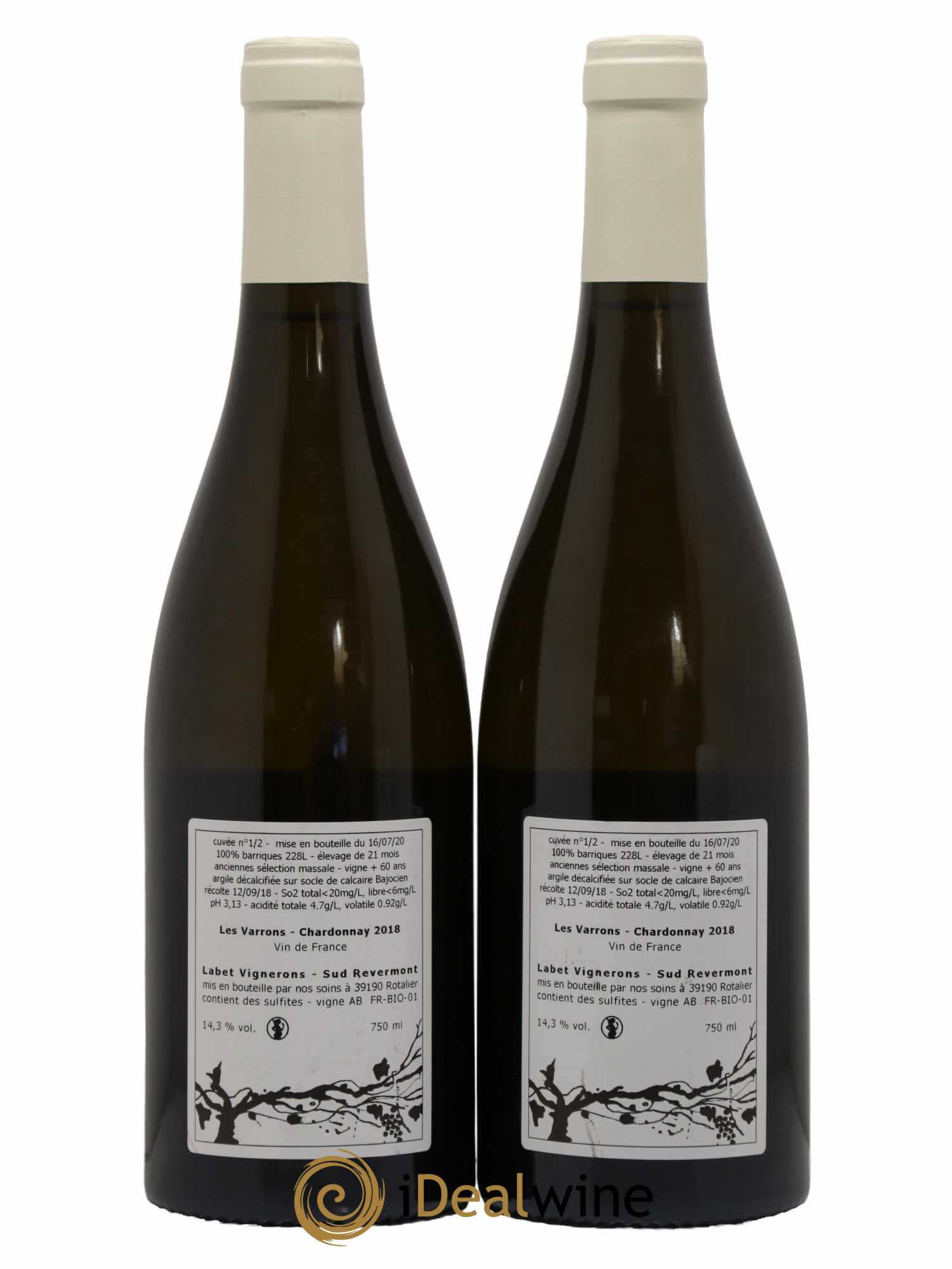 Côtes du Jura Chardonnay Les Varrons Romain - Julien - Charline Labet 2018 - Lot de 2 bouteilles - 1