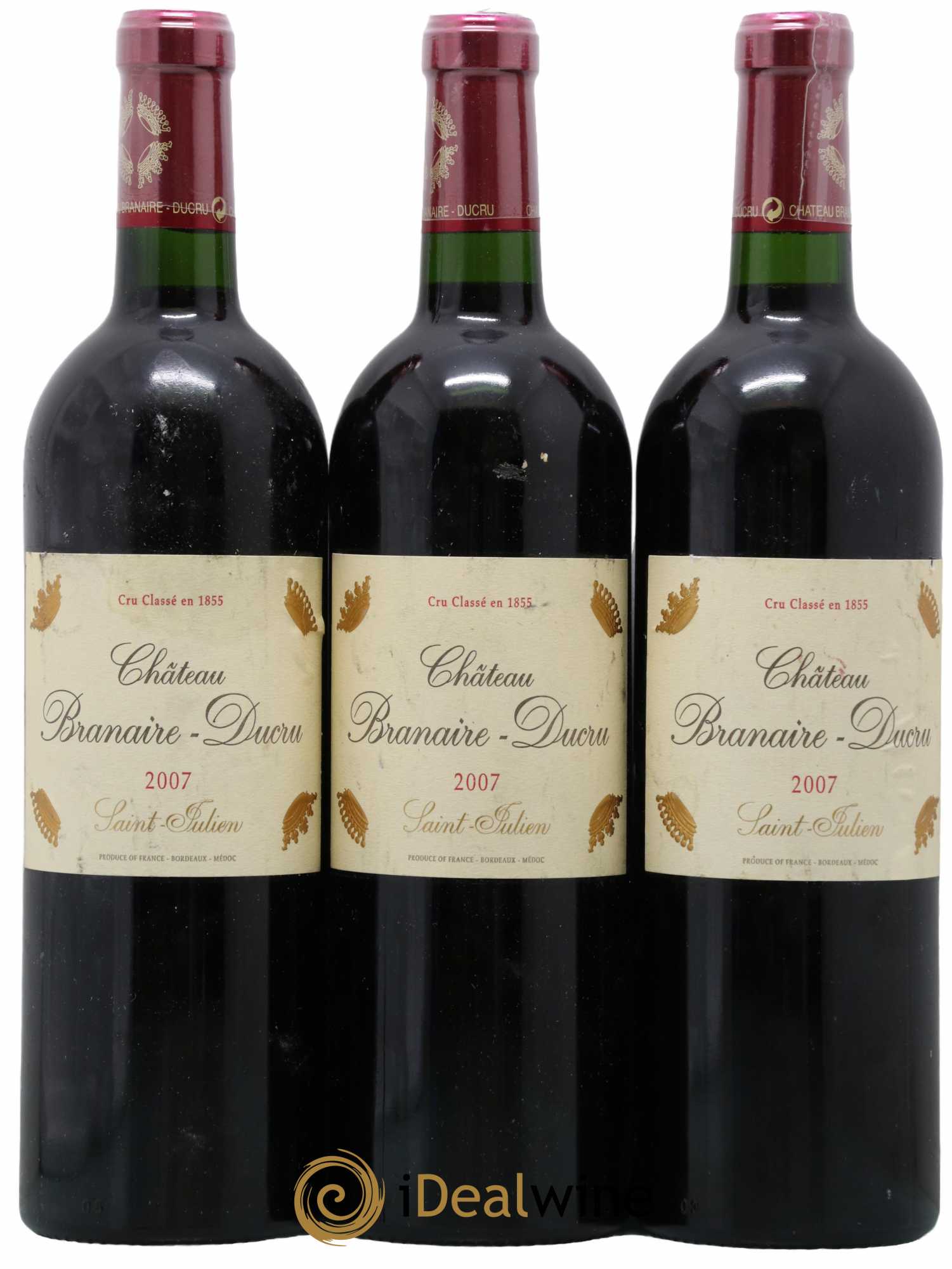 Château Branaire Ducru 4ème Grand Cru Classé 2007 - Lotto di 3 bottiglie - 0