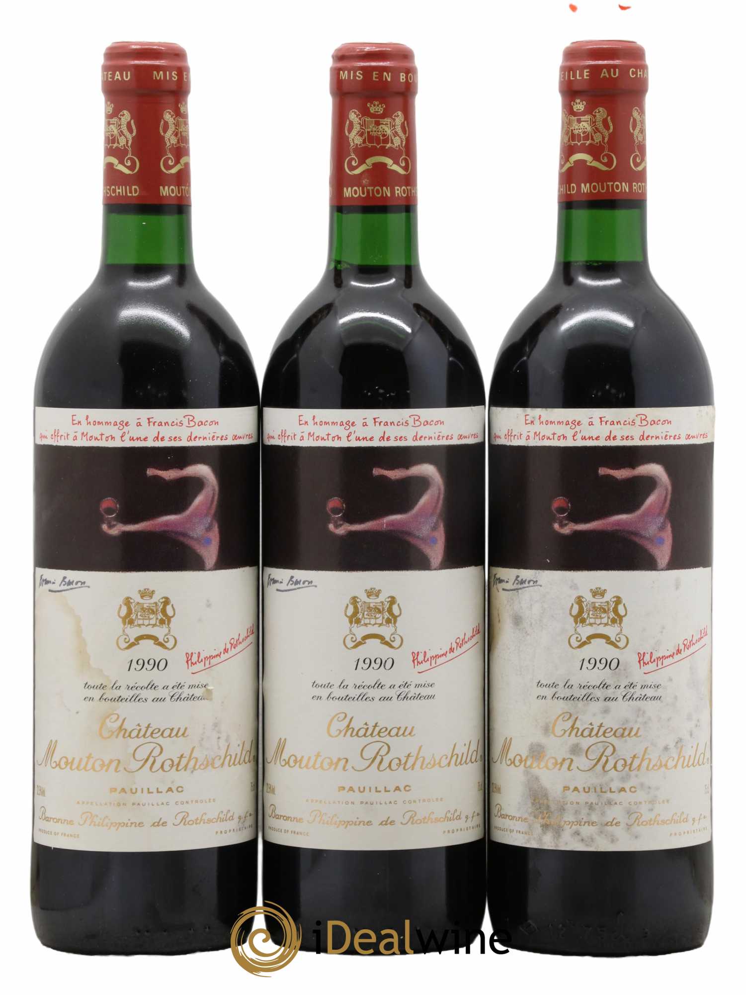 Château Mouton Rothschild 1er Grand Cru Classé 1990 - Lot de 3 bouteilles - 0