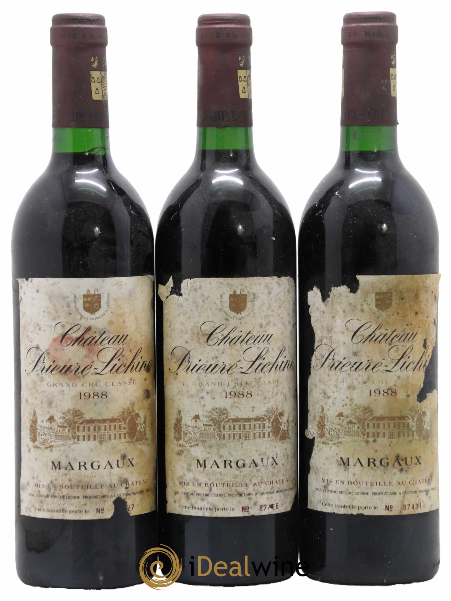 Château Prieuré Lichine 4ème Grand Cru Classé 1988 - Lot de 3 bouteilles - 0
