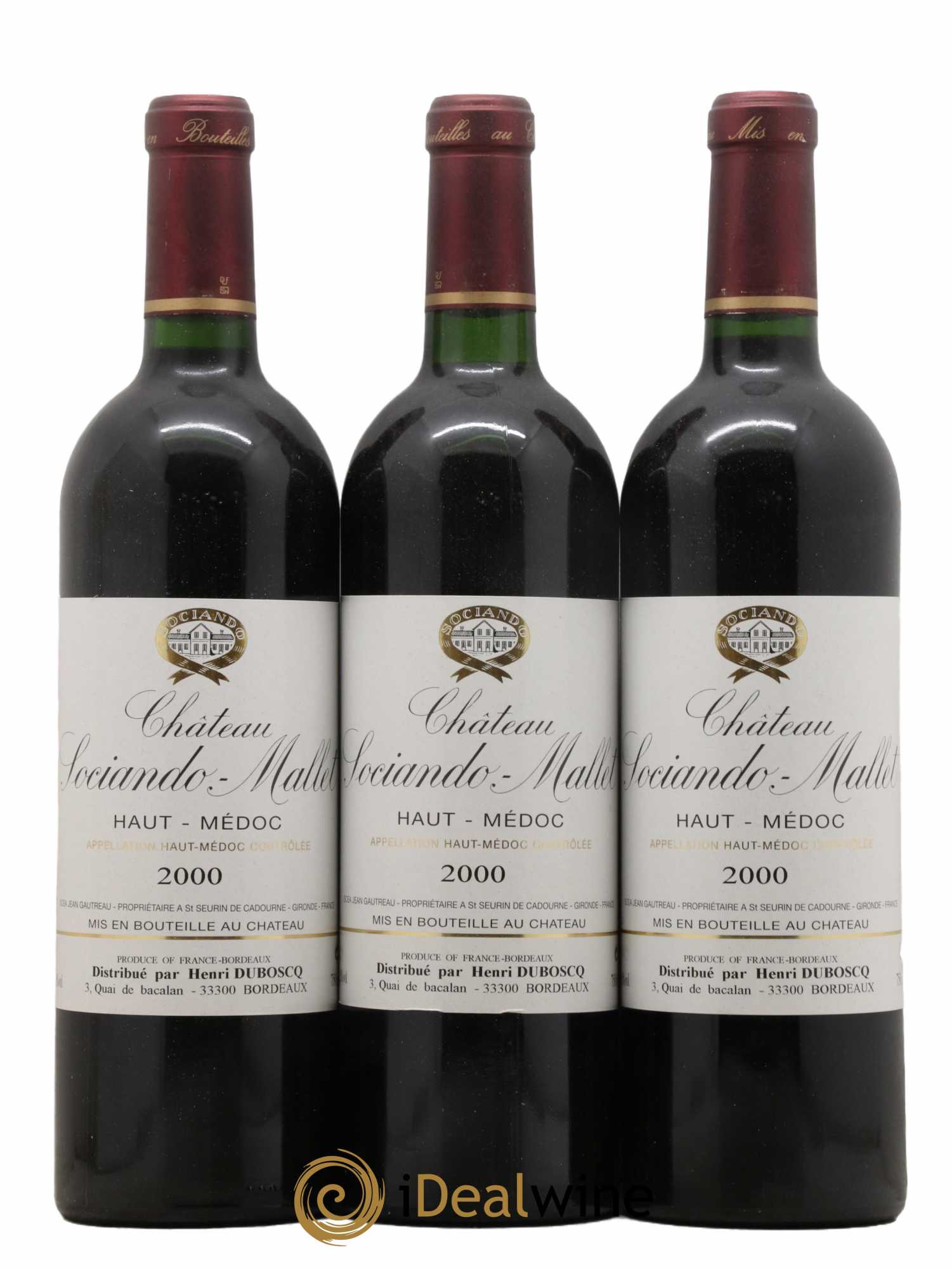 Château Sociando Mallet 2000 - Lot de 3 bouteilles - 0