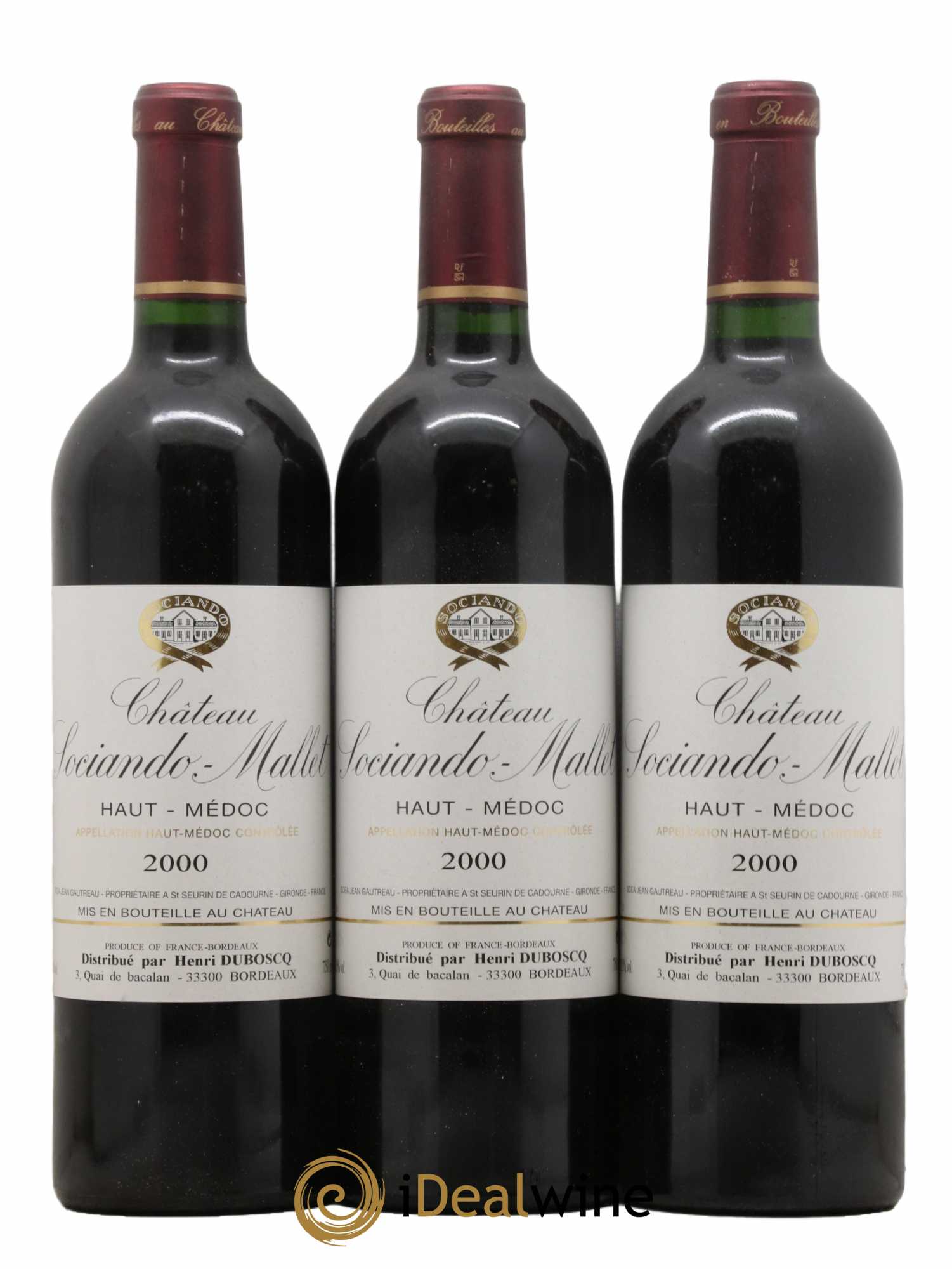 Château Sociando Mallet 2000 - Lot de 3 bouteilles - 0
