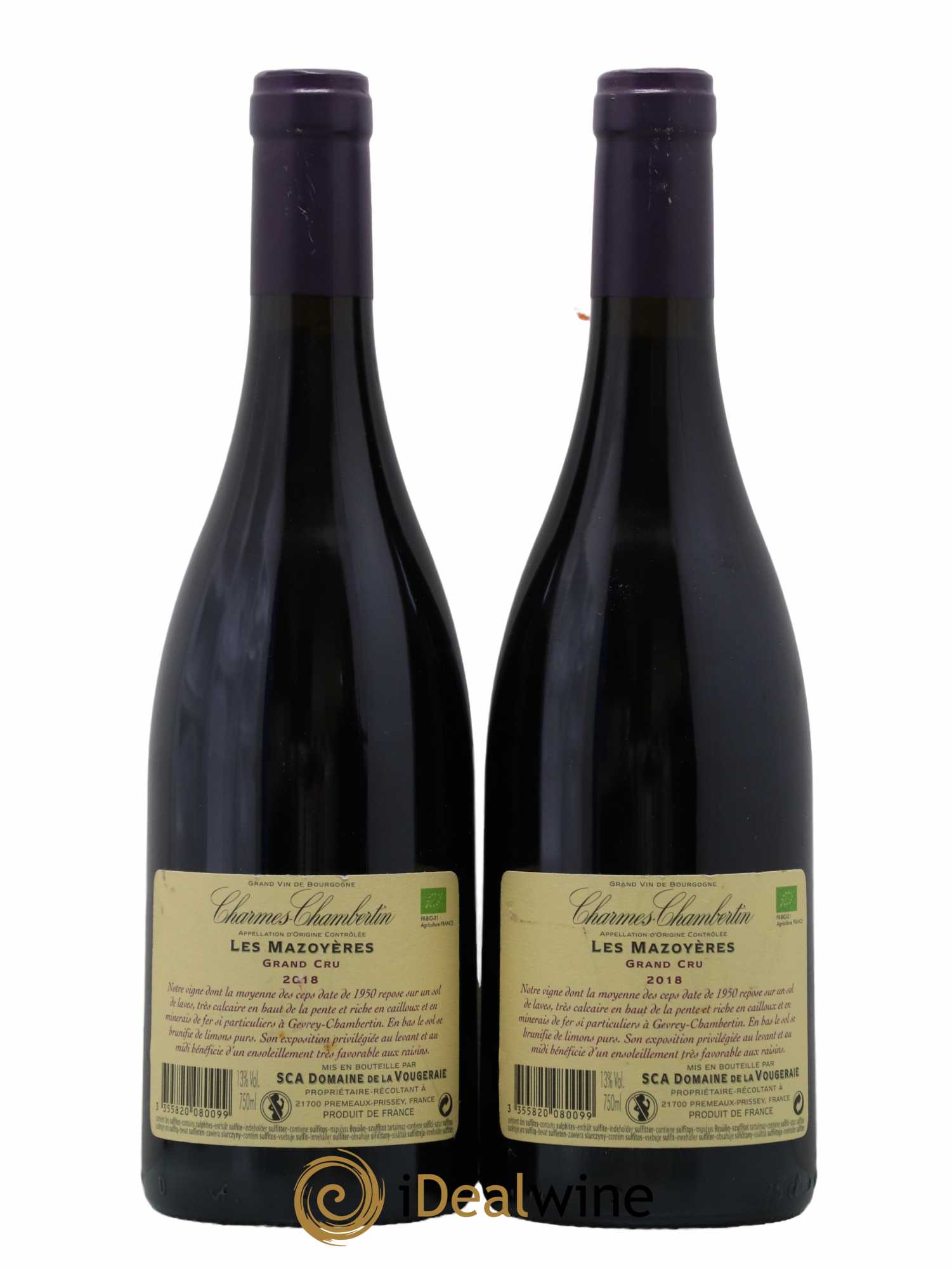 Charmes-Chambertin Grand Cru Les Mazoyères La Vougeraie 2018 - Lot de 2 bouteilles - 1