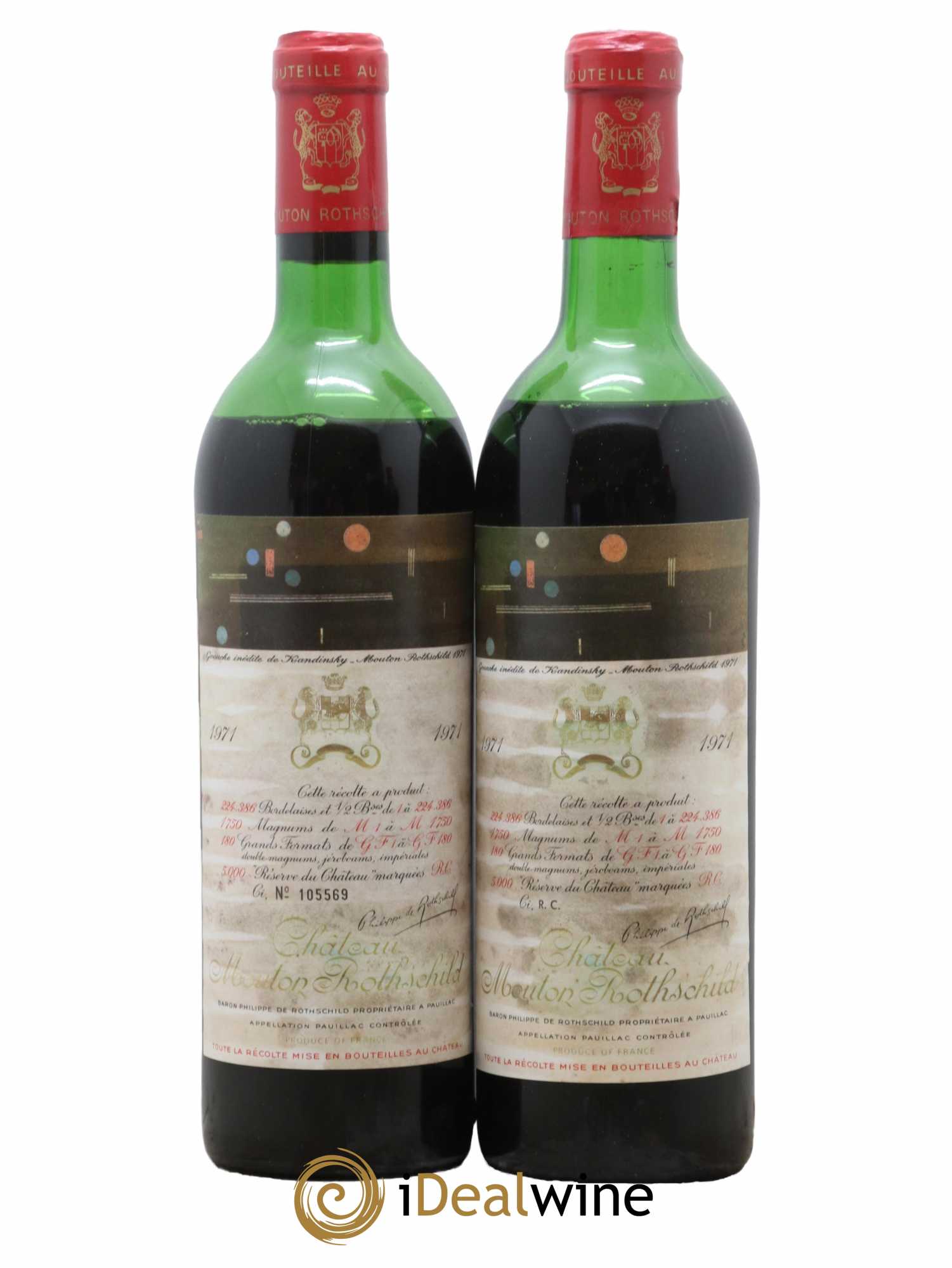 Château Mouton Rothschild 1er Grand Cru Classé 1971 - Lot de 2 bouteilles - 0