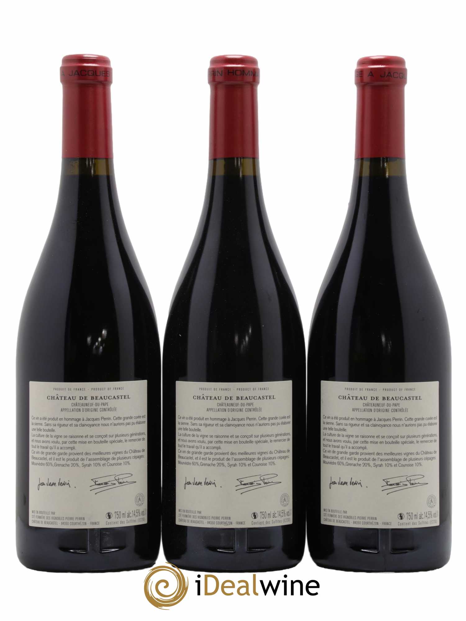 Châteauneuf-du-Pape Château de Beaucastel Hommage à Jacques Perrin Famille Perrin 2015 - Lot de 3 bouteilles - 1