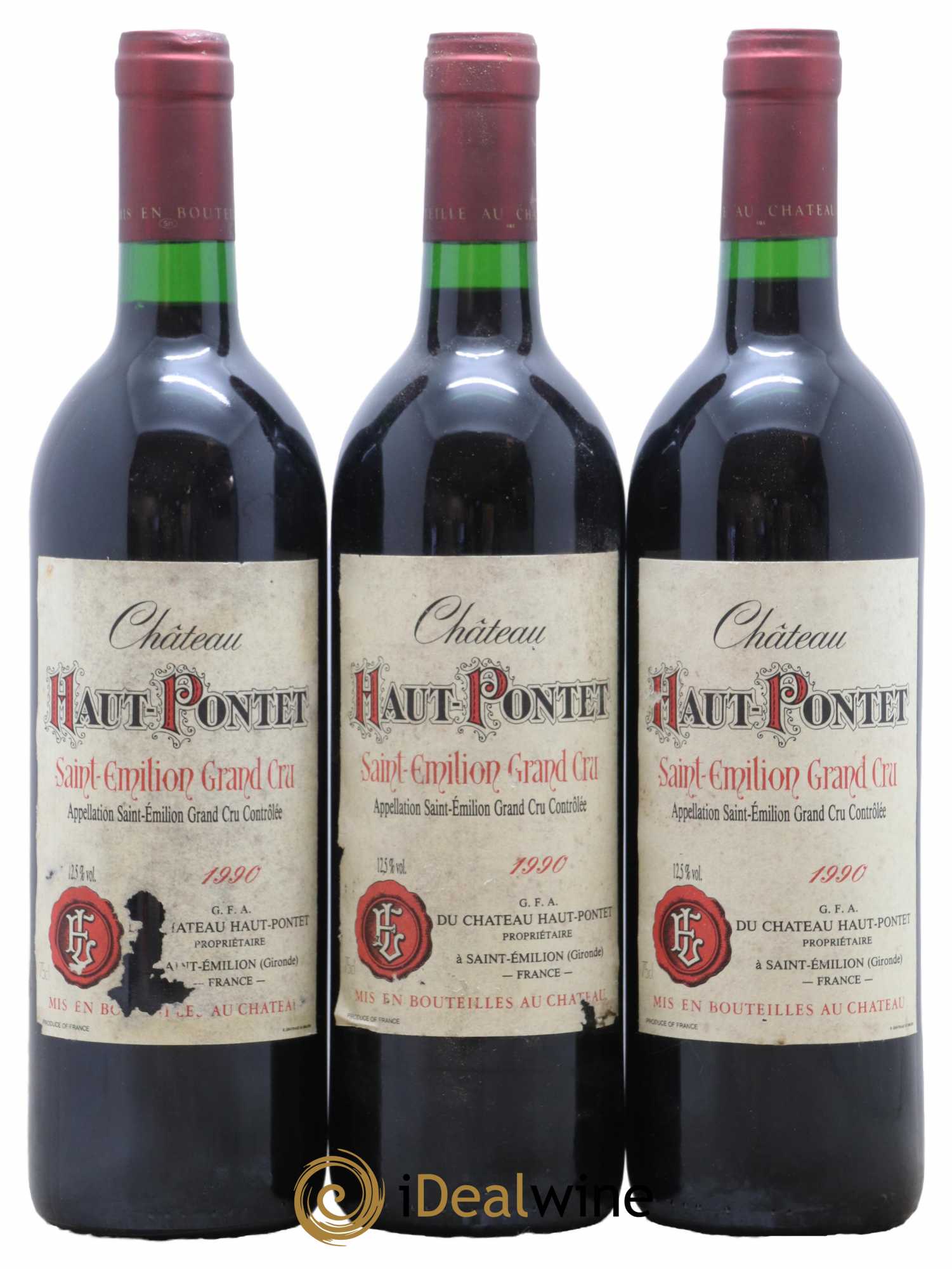 Saint-Émilion Grand Cru Château Haut Pontet 1990 - Lot de 3 bouteilles - 0