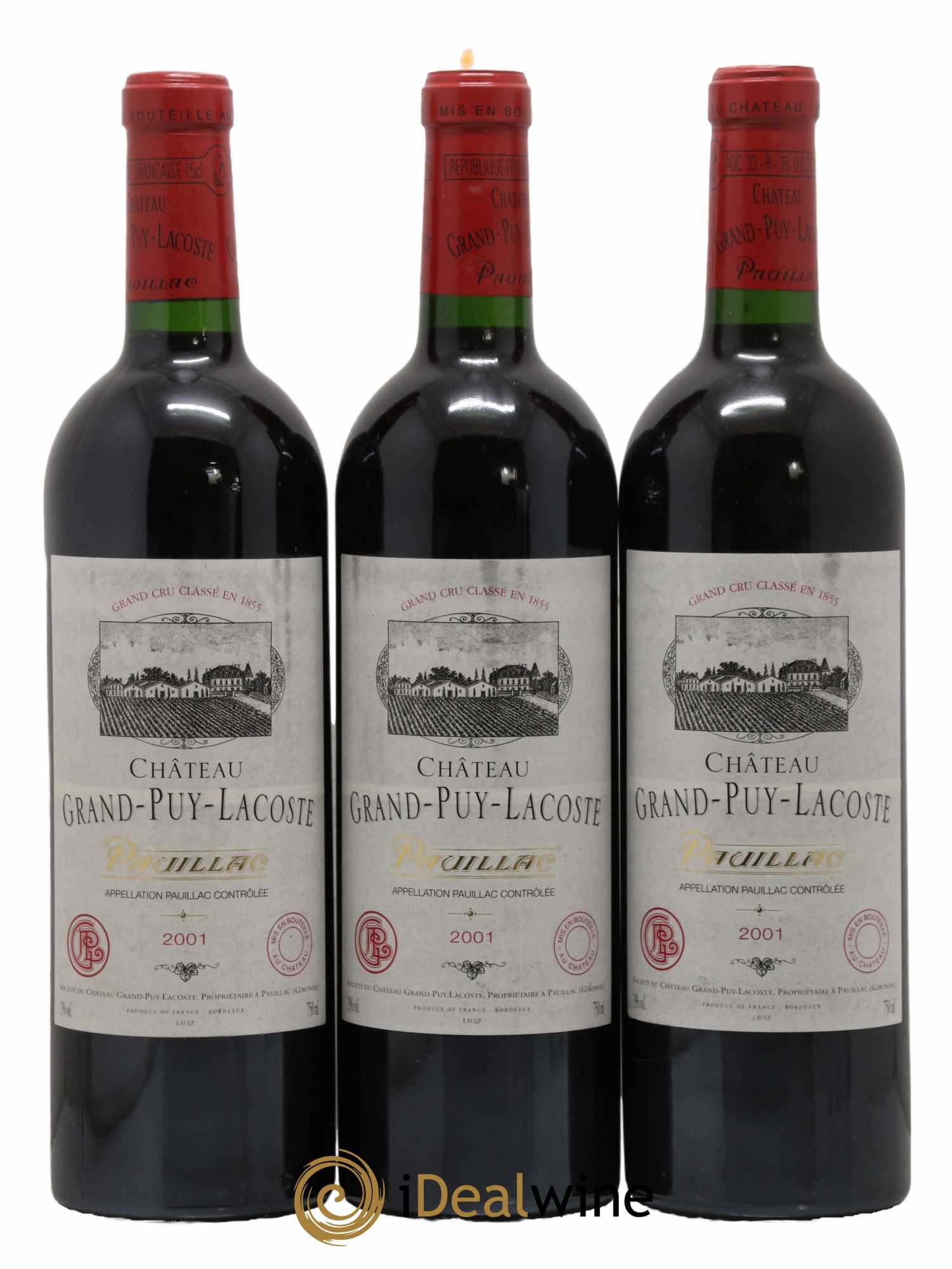Château Grand Puy Lacoste 5ème Grand Cru Classé 2001 - Lot de 3 bouteilles - 0