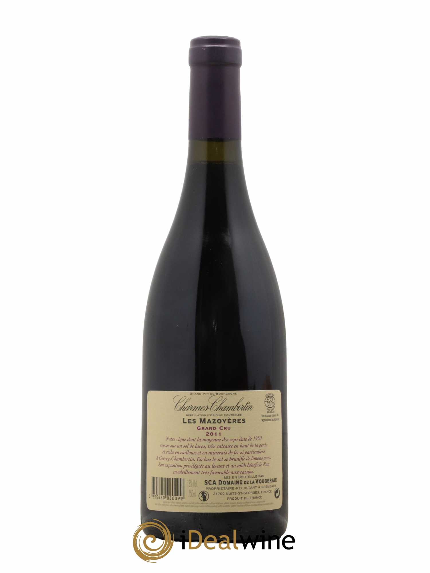 Charmes-Chambertin Grand Cru Les Mazoyères La Vougeraie 2011 - Lot de 1 bouteille - 1