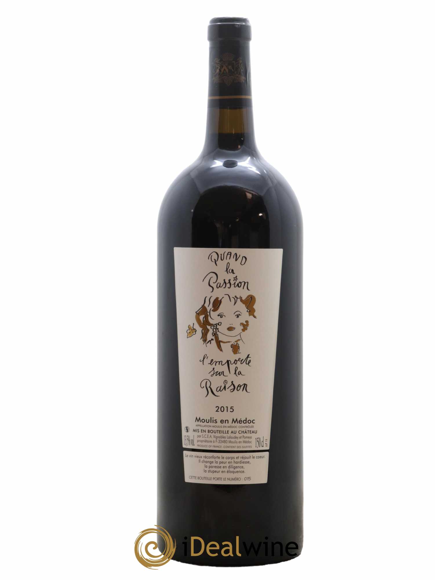 Moulis en Médoc Quand la Passion l'Emporte sur la Raison Vignoles Lalaudey et Pomeys 2015 - Lot de 1 magnum - 0