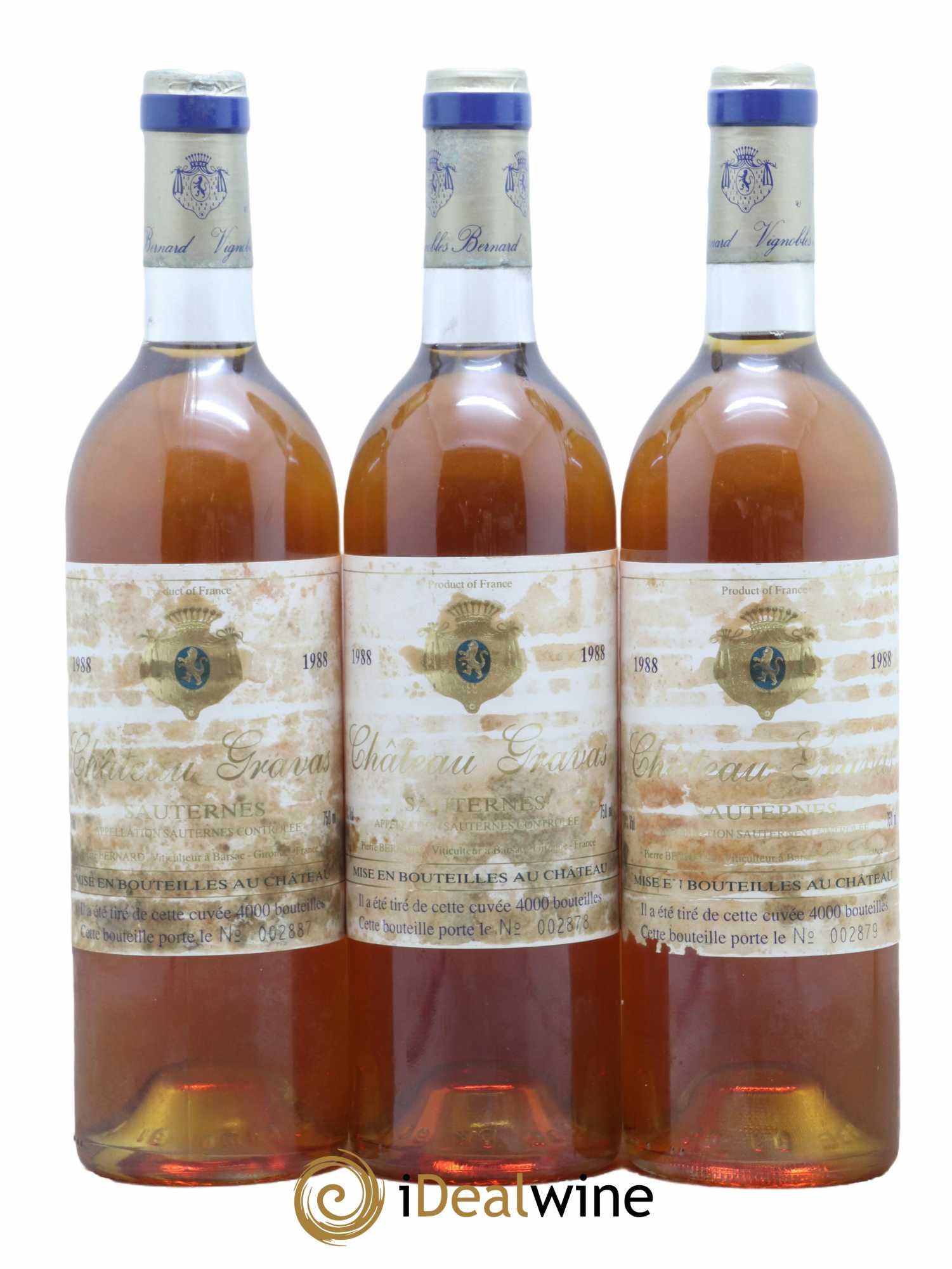 Château Gravas Cru Bourgeois 1988 - Lotto di 3 bottiglie - 0