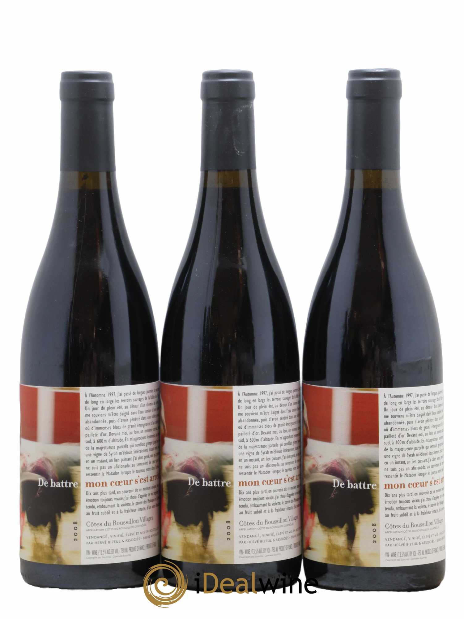 Côtes Catalanes (Anciennement Côtes du Roussillon) Clos des Fées De battre mon coeur s'est arrêté Hervé Bizeul 2008 - Lot de 3 bouteilles - 0