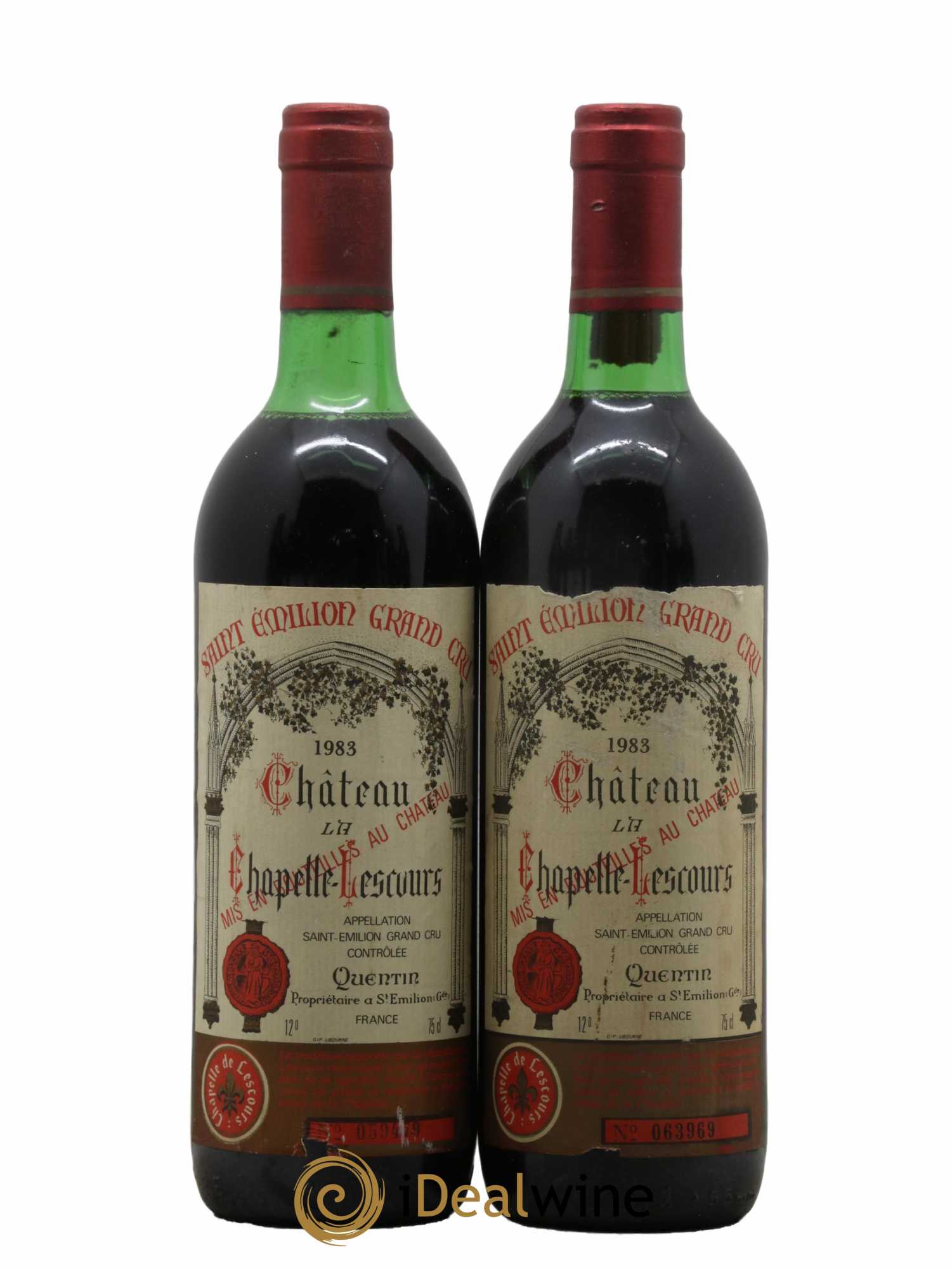 Saint-Émilion Grand Cru Château La Chapelle Lescours 1983 - Lot de 2 bouteilles - 0
