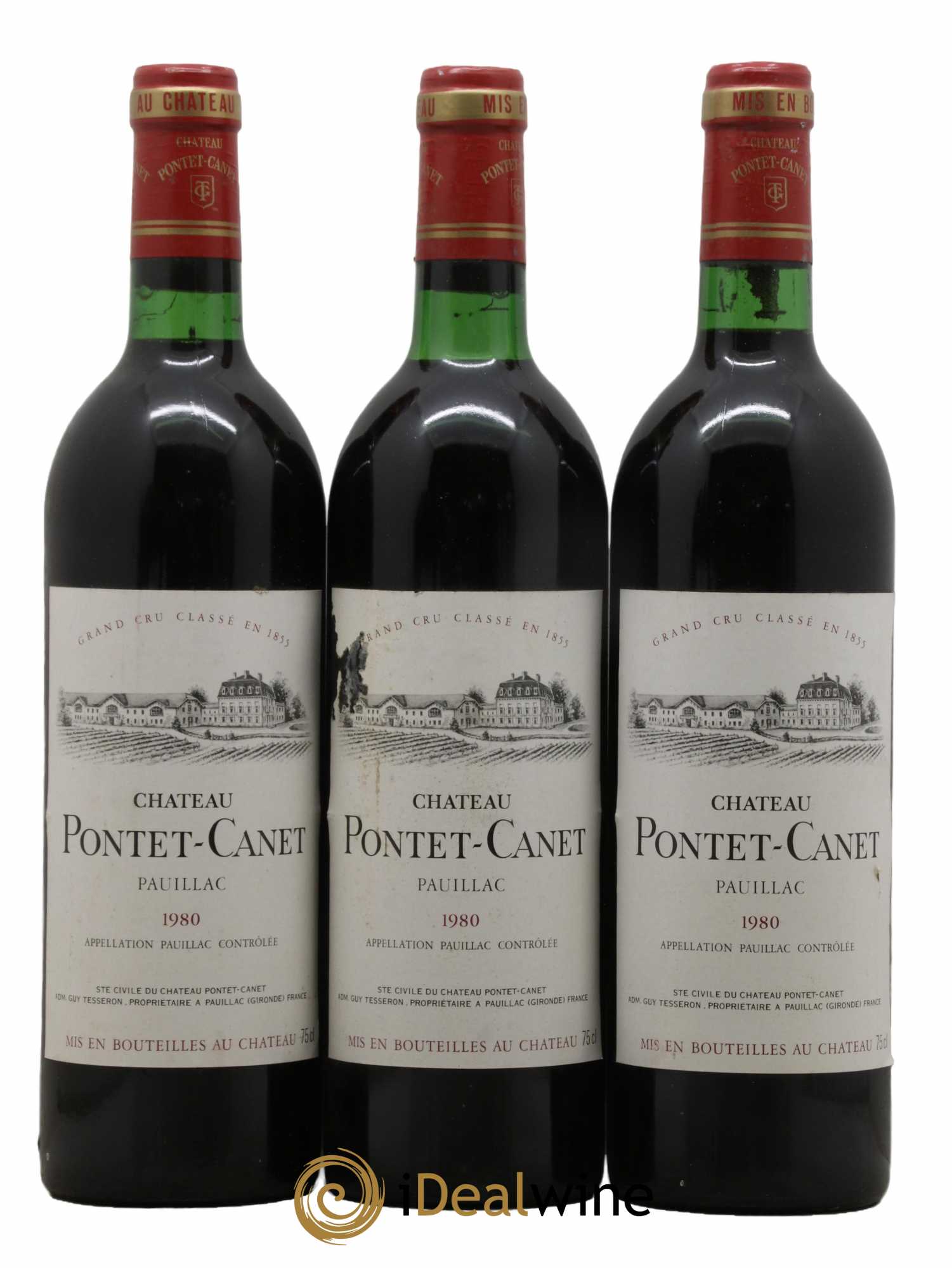 Château Pontet Canet 5ème Grand Cru Classé 1980 - Lot de 3 bouteilles - 0
