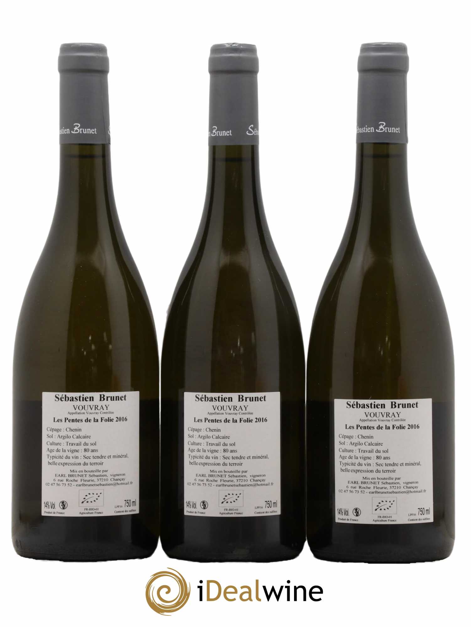 Vouvray Les Pentes de la Folie Sébastien Brunet 2016 - Lot de 3 bouteilles - 1