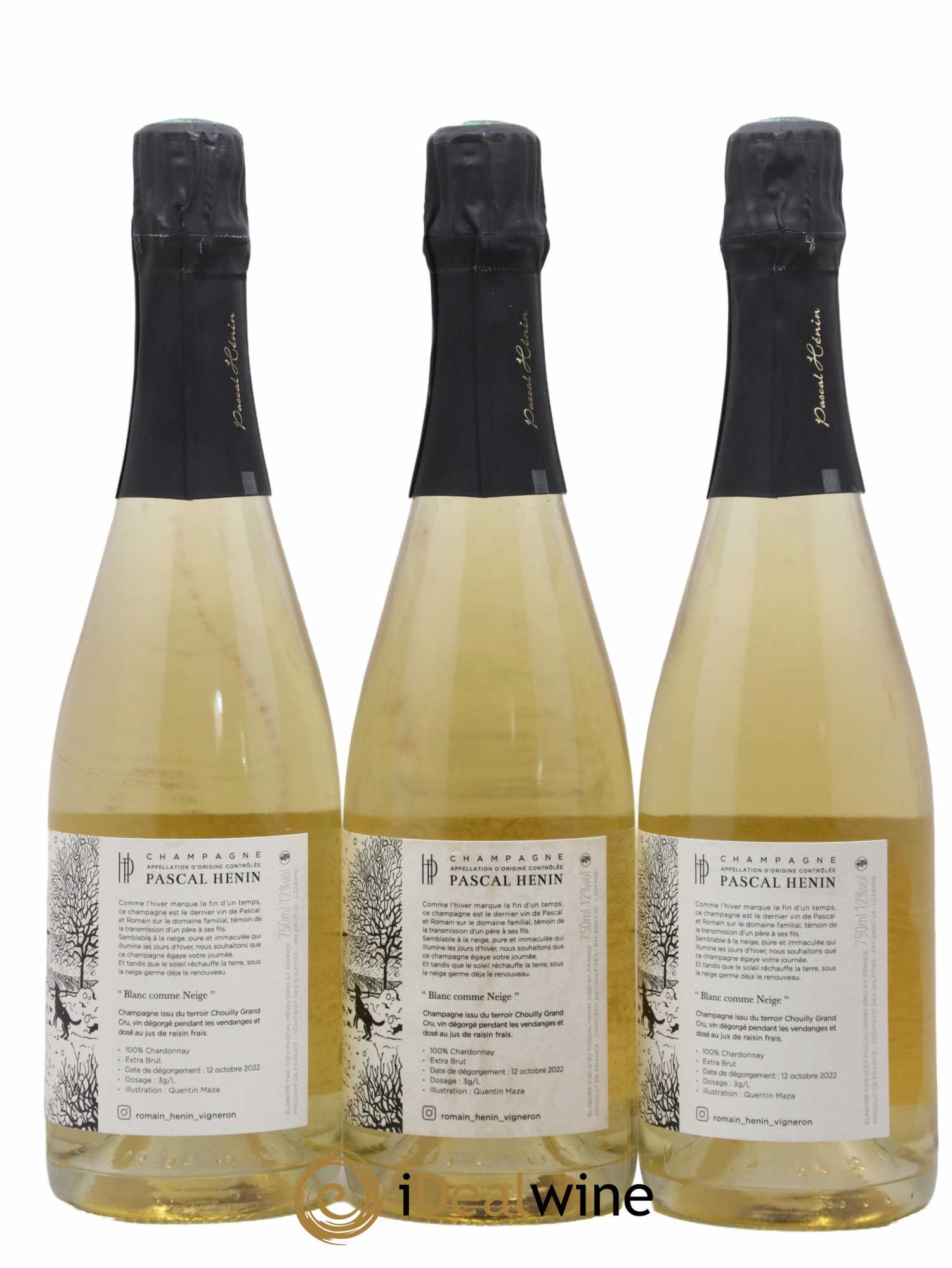 Blanc Comme Neige Pascal Henin - Romain Henin 2016 - Lot de 3 bouteilles - 1