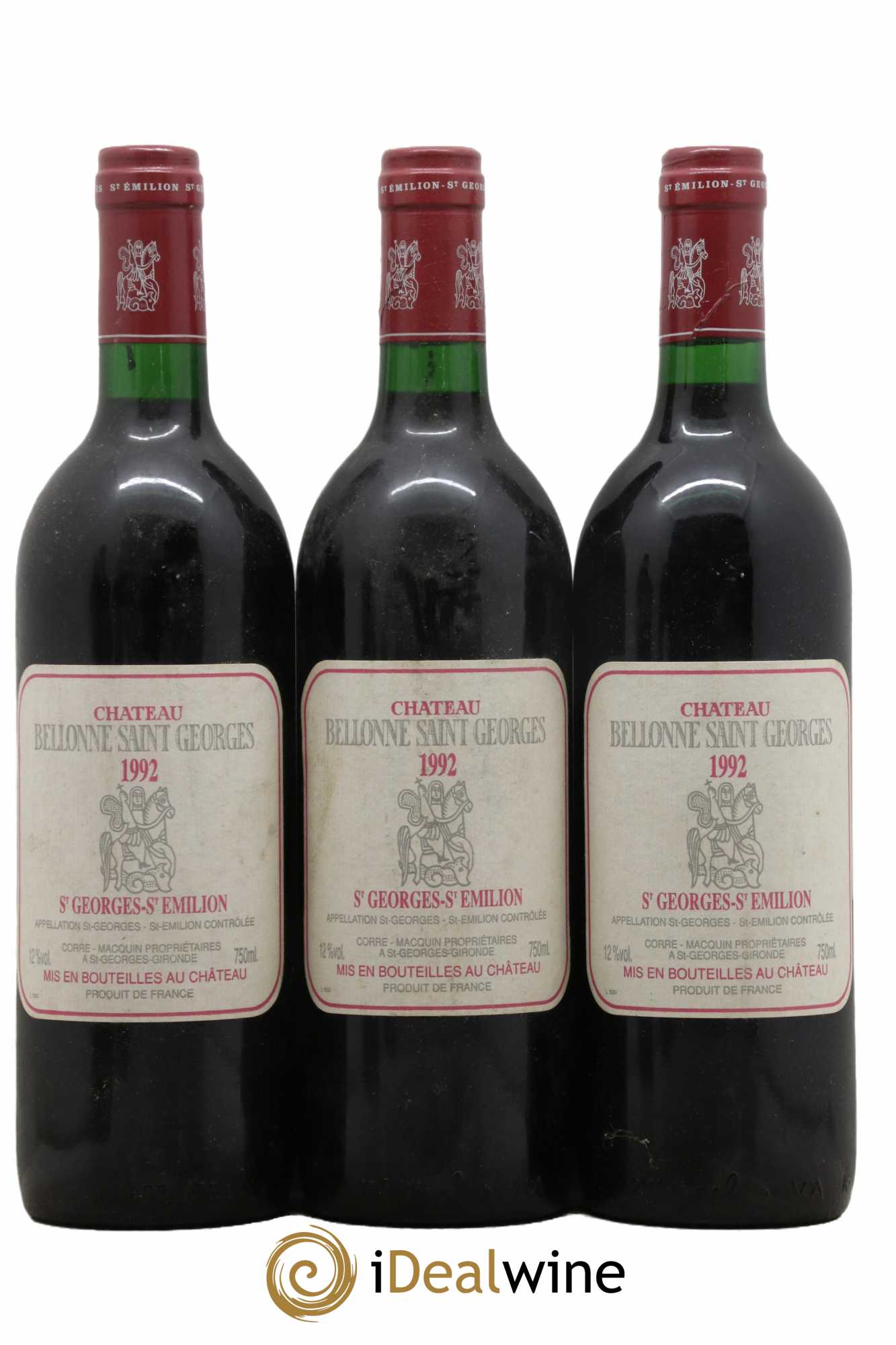 Bordeaux Saint Georges Saint Emilion Château Bellonne 1992 - Lot de 3 bouteilles - 0