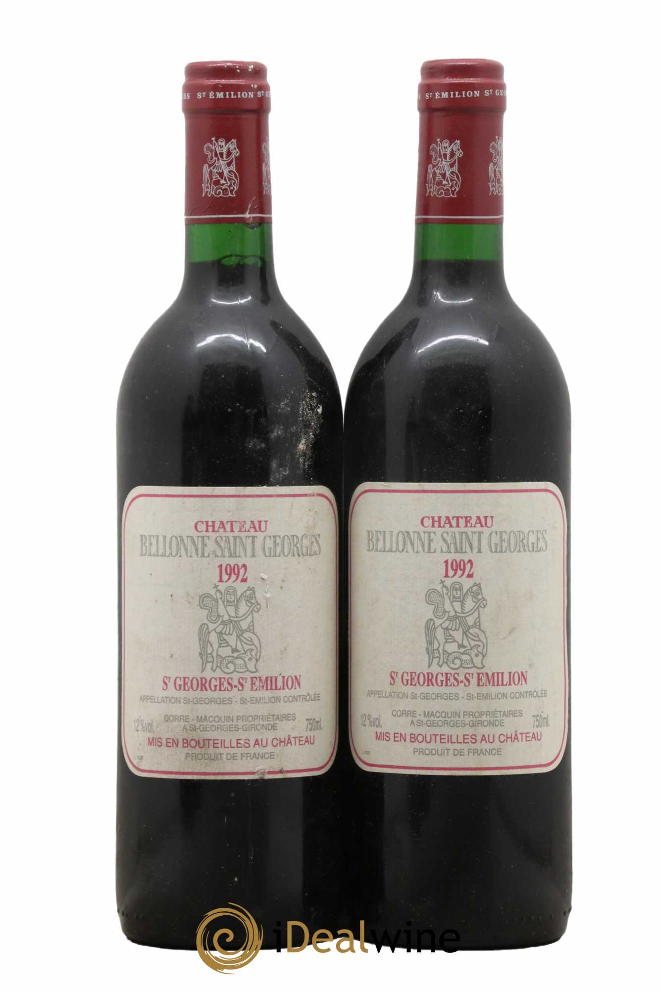 Bordeaux Saint Georges Saint Emilion Château Bellonne 1992 - Lot de 2 bouteilles - 0