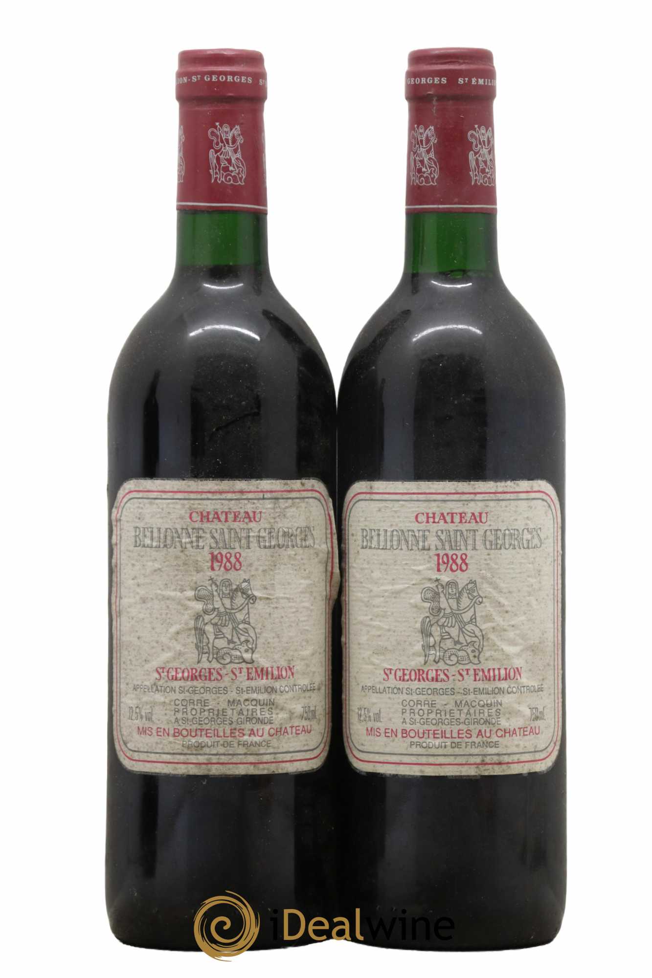 Bordeaux Saint Georges Saint Emilion Château Bellonne 1988 - Lot de 2 bouteilles - 0
