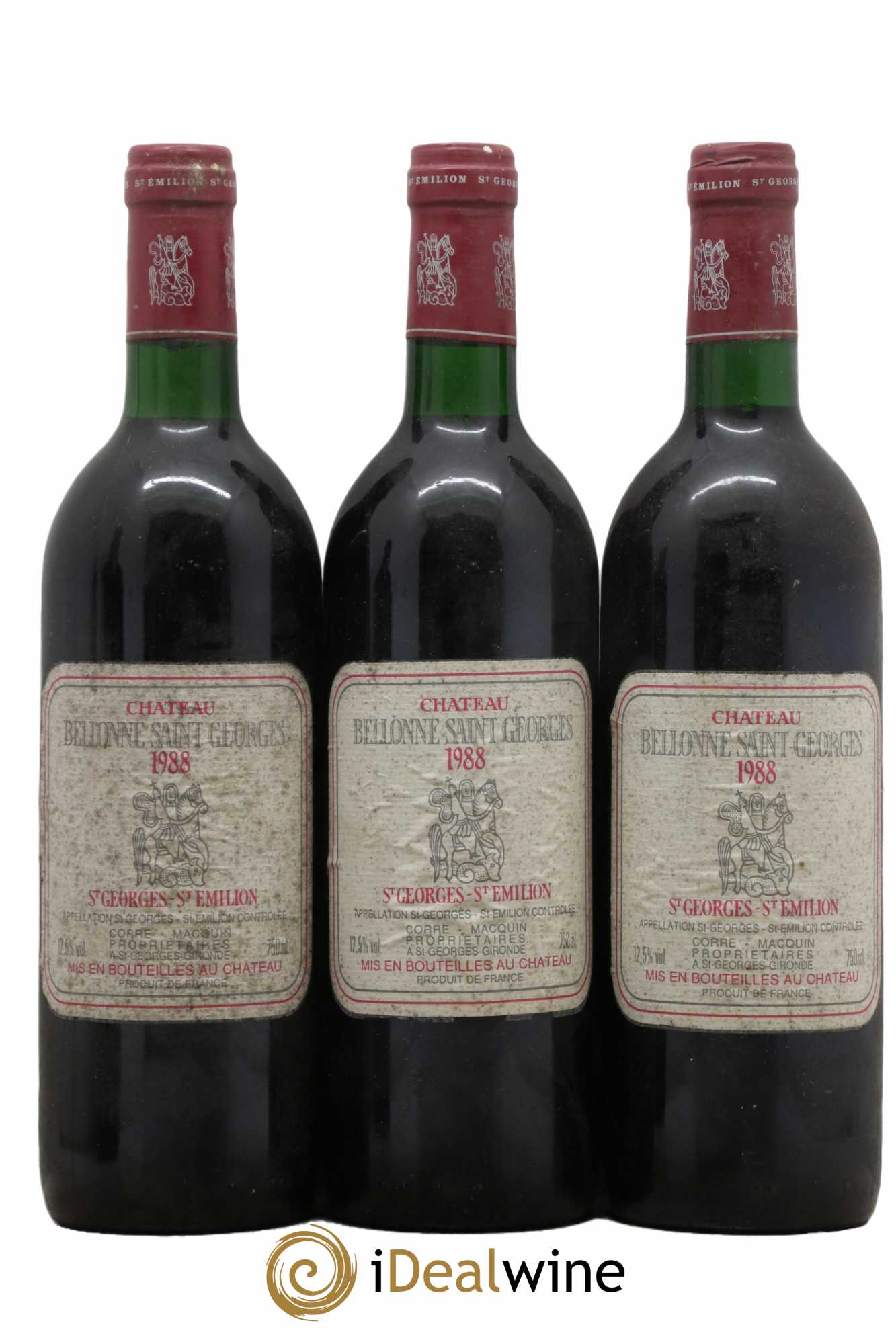 Bordeaux Saint Georges Saint Emilion Château Bellonne 1988 - Lot de 3 bouteilles - 0
