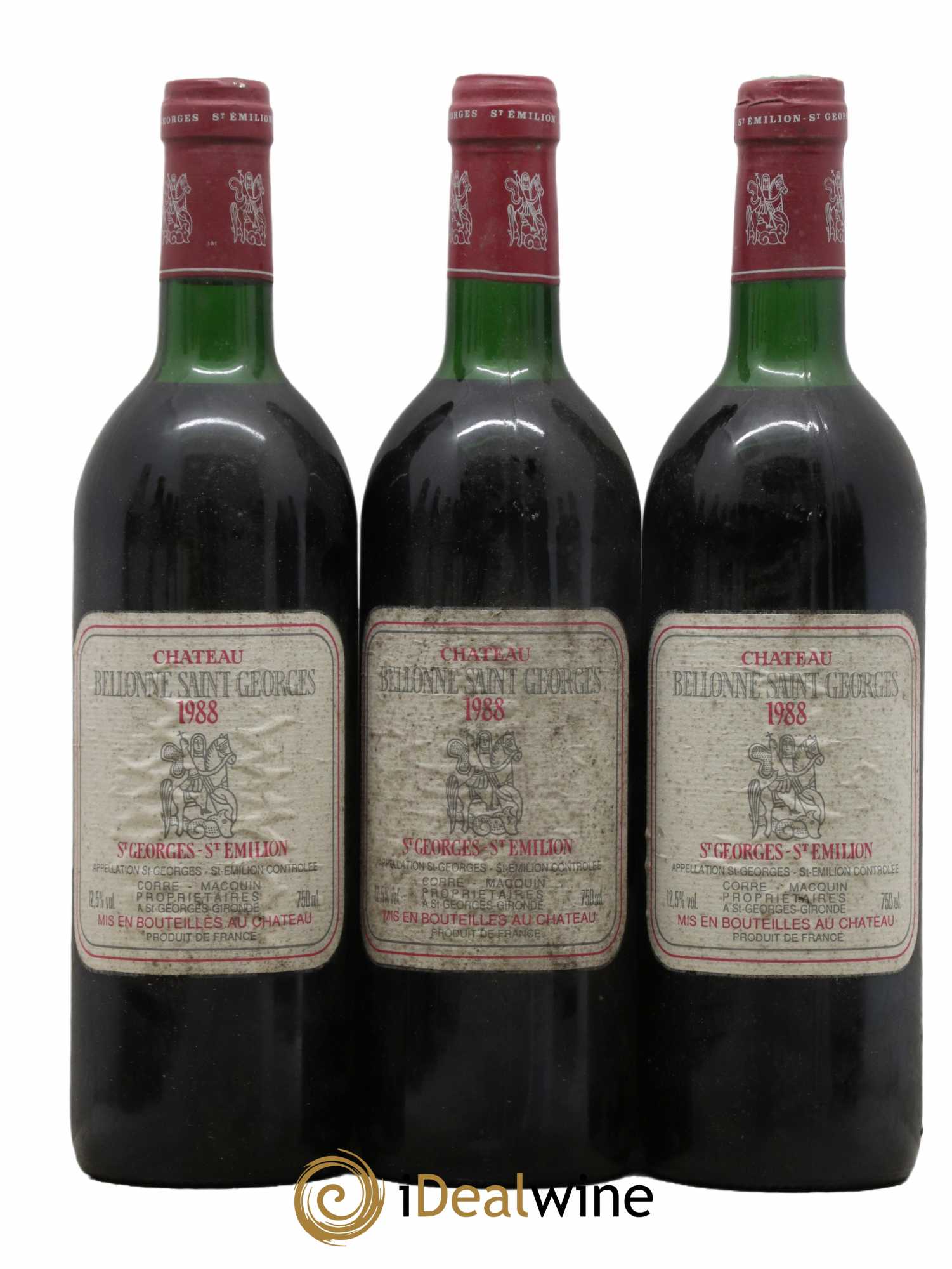 Bordeaux Saint Georges Saint Emilion Château Bellonne 1988 - Lot de 3 bouteilles - 0