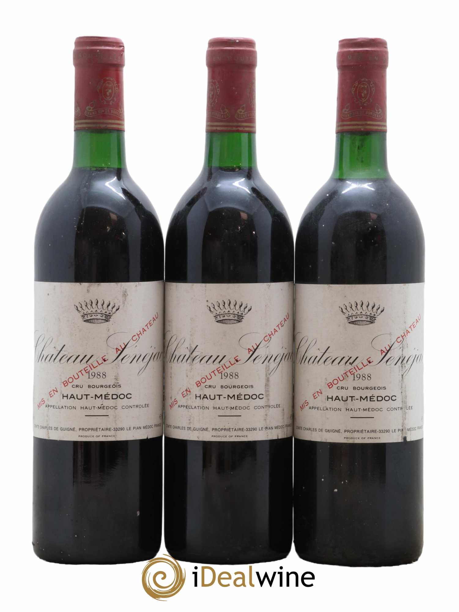 Château Sénejac Cru Bourgeois 1988 - Lot de 3 bouteilles - 0