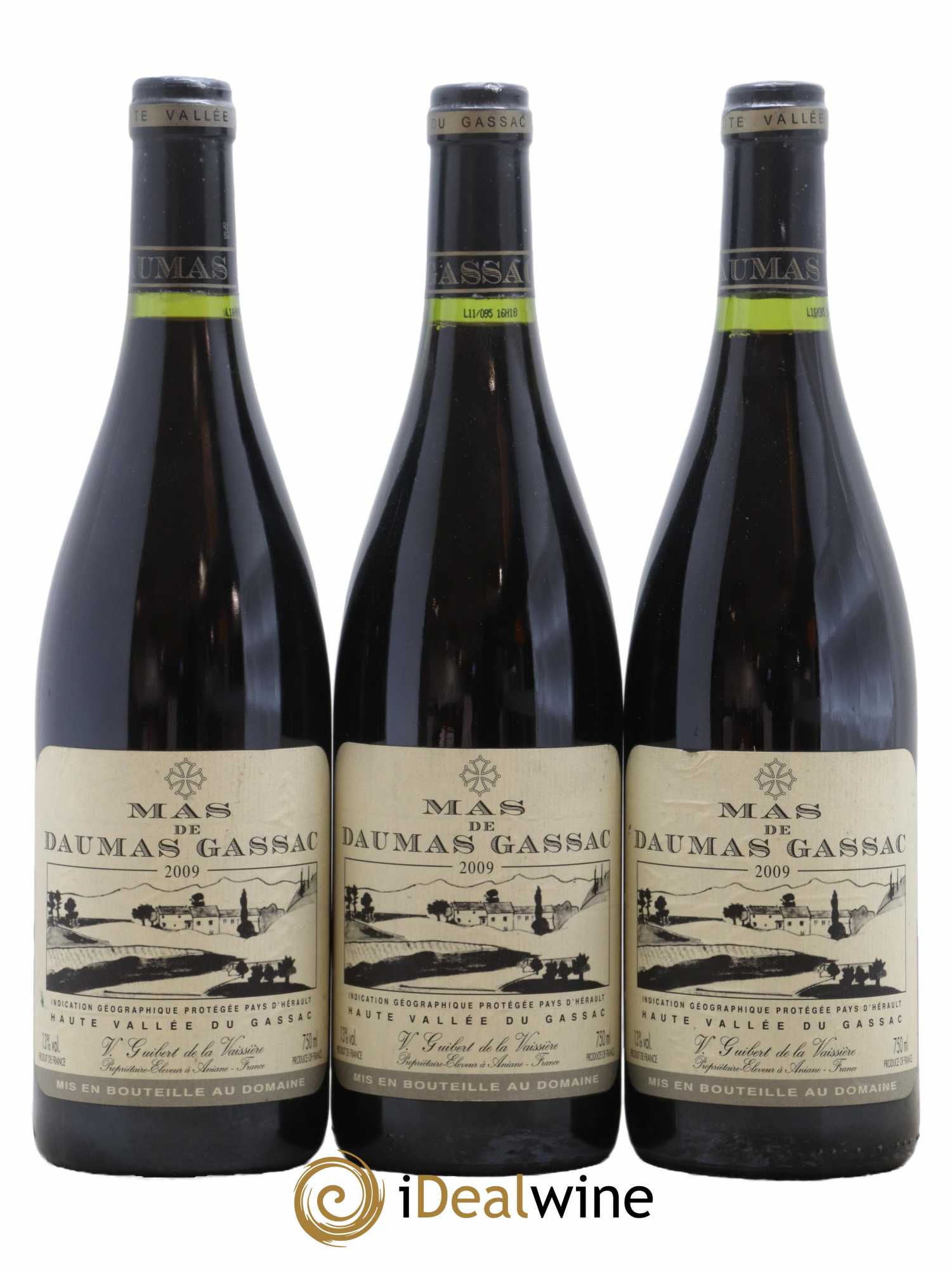 Saint-Guilhem-le-Désert - Cité d'Aniane Mas Daumas Gassac Famille Guibert de La Vaissière 2009 - Lot de 3 bouteilles - 0