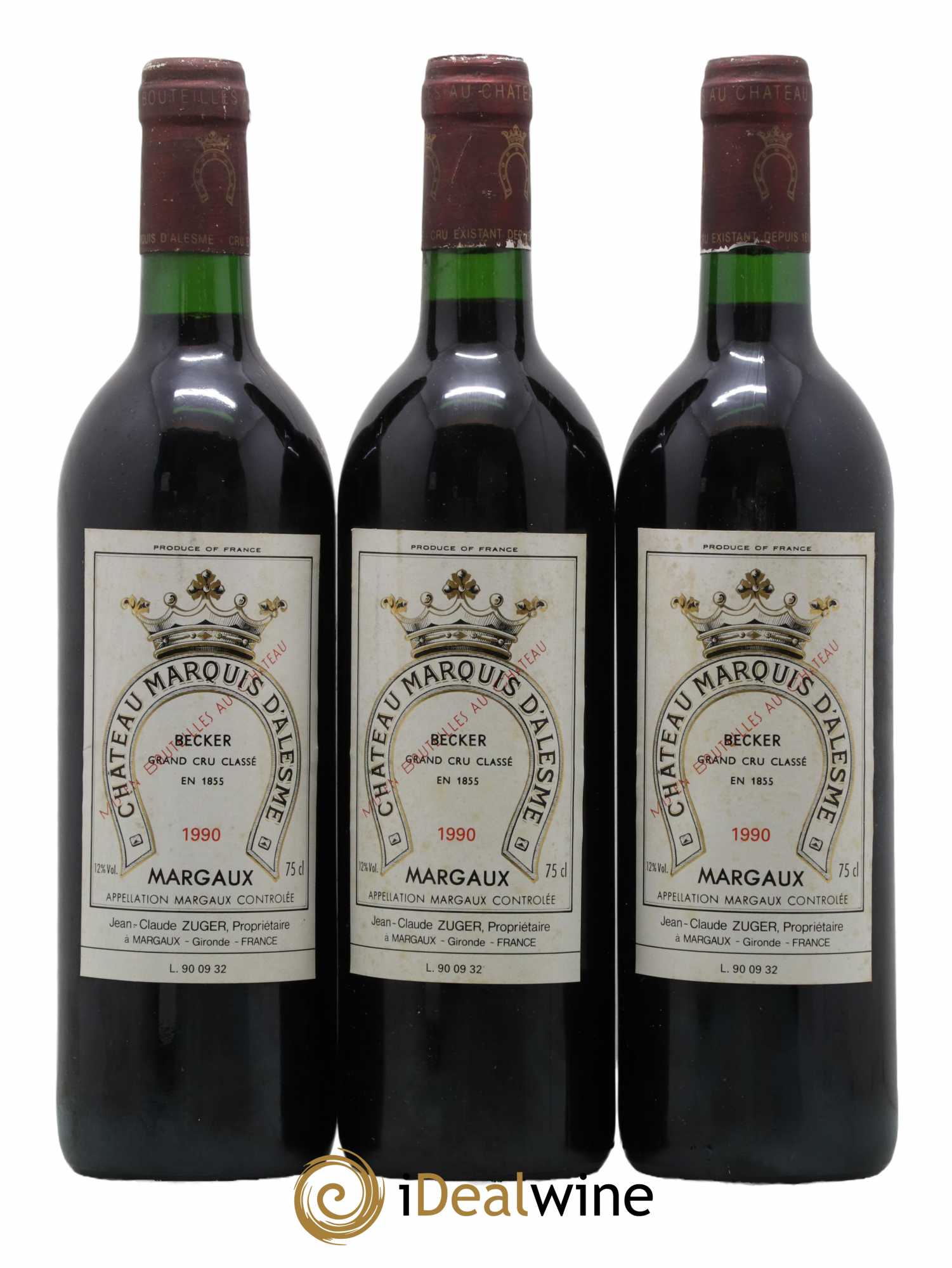 Château Marquis d'Alesme 1990 - Lot de 3 bouteilles - 0