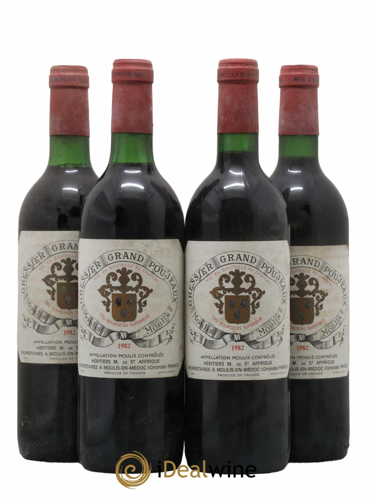 Château Gressier Grand Poujeaux Cru Bourgeois 1982 - Lot de 4 bouteilles - 0