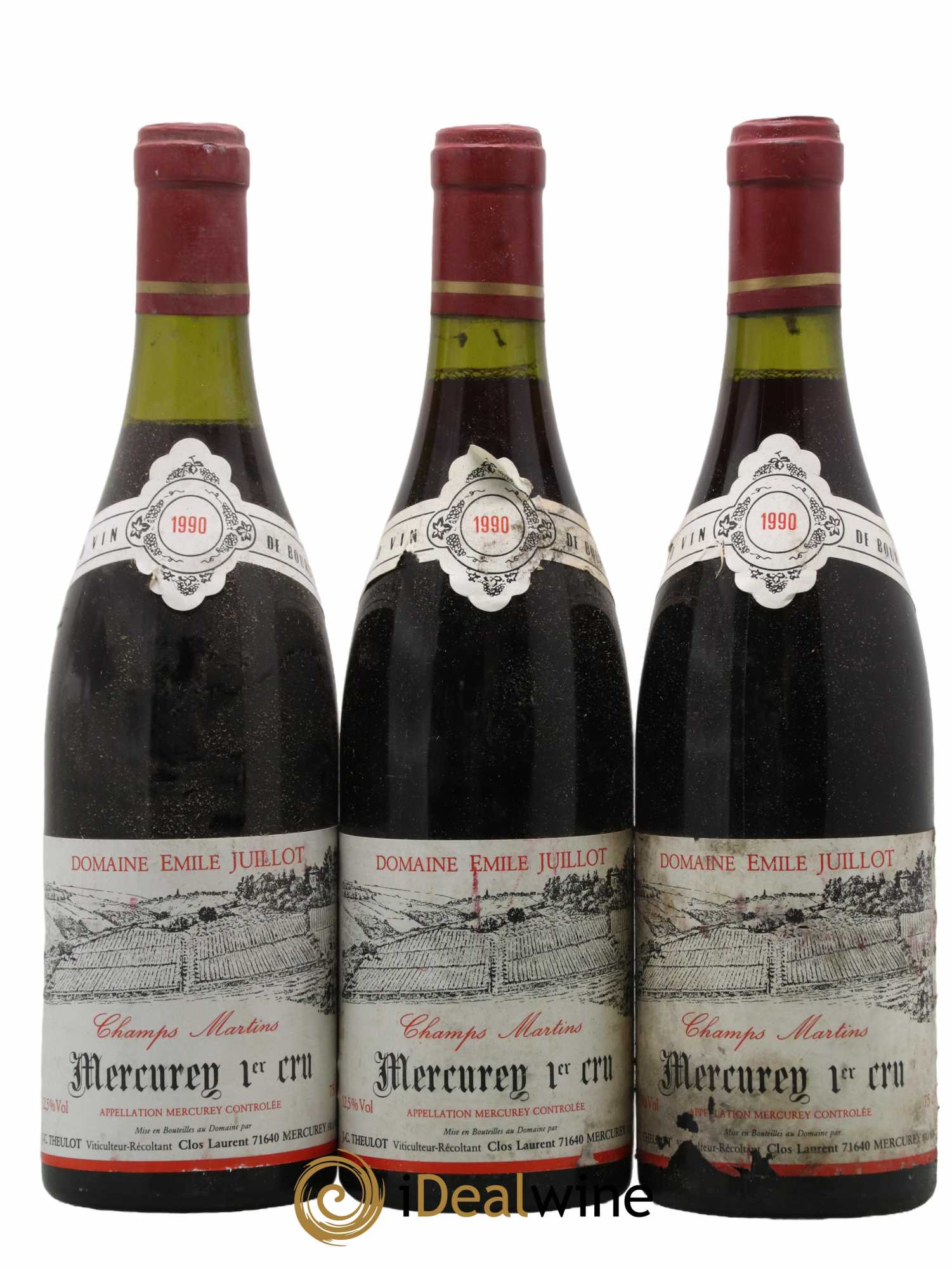 Mercurey 1er Cru Champs Martins Domaine Juillot 1990 - Lot de 3 bouteilles - 0