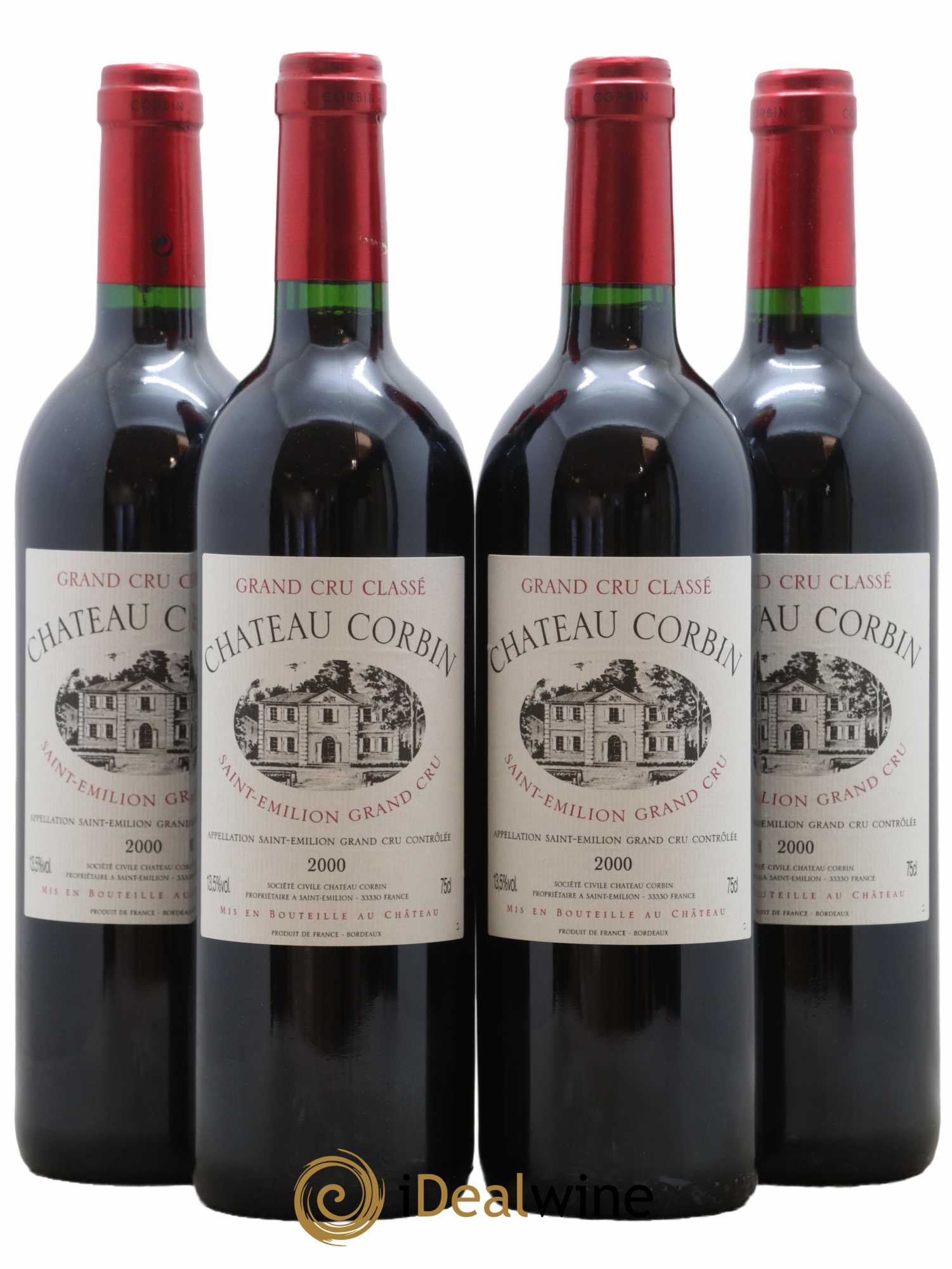 Château Corbin Grand Cru Classé 2000 - Lot de 4 bouteilles - 0