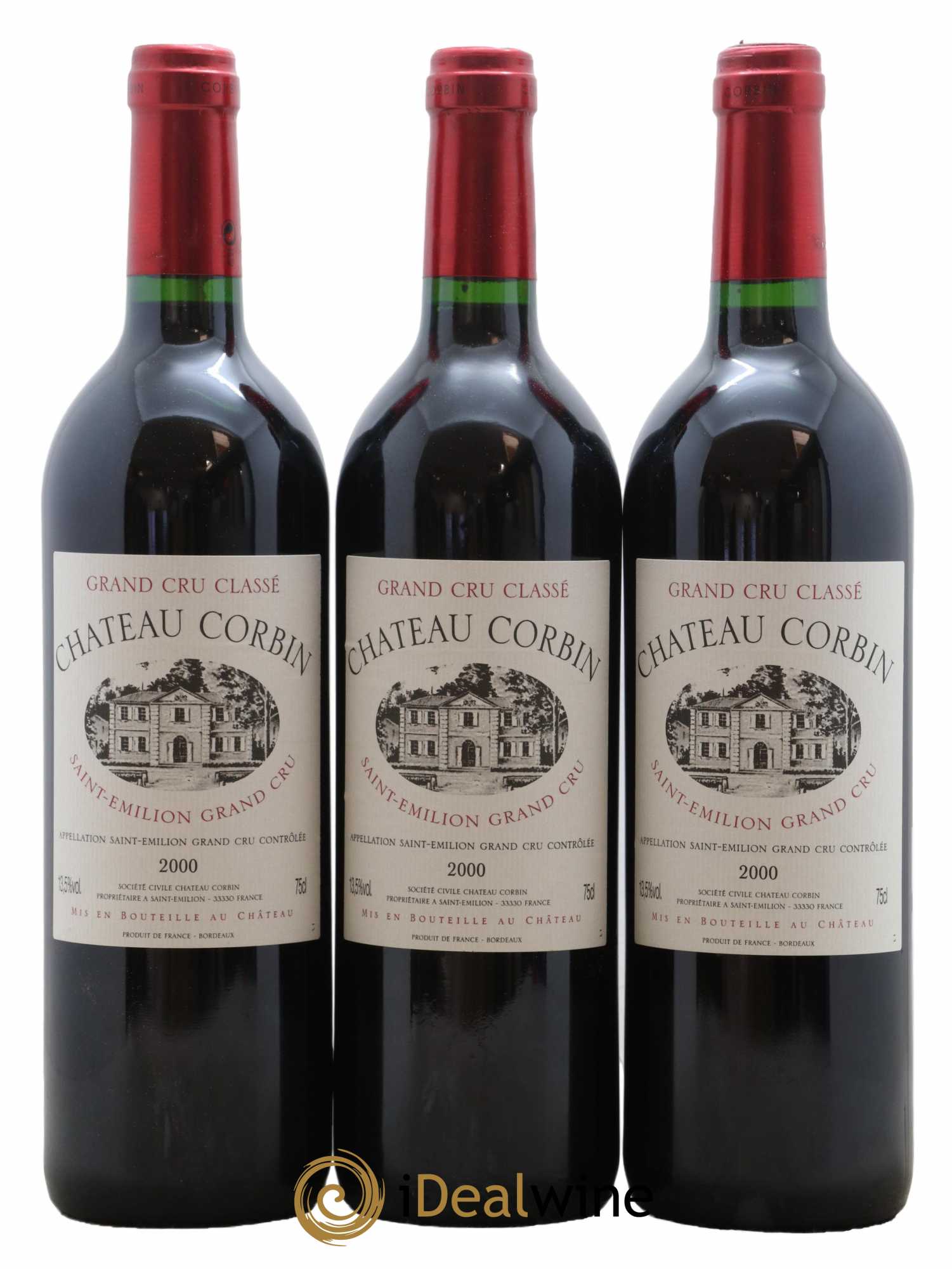 Château Corbin Grand Cru Classé 2000 - Lot de 3 bouteilles - 0
