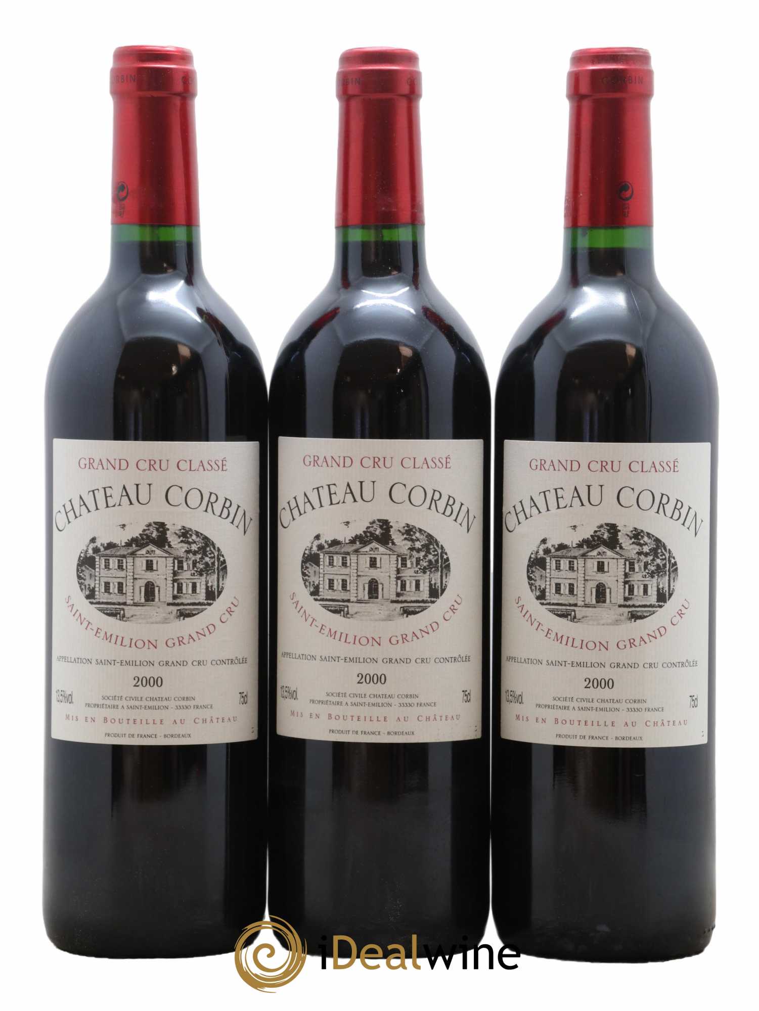 Château Corbin Grand Cru Classé 2000 - Lot de 3 bouteilles - 0