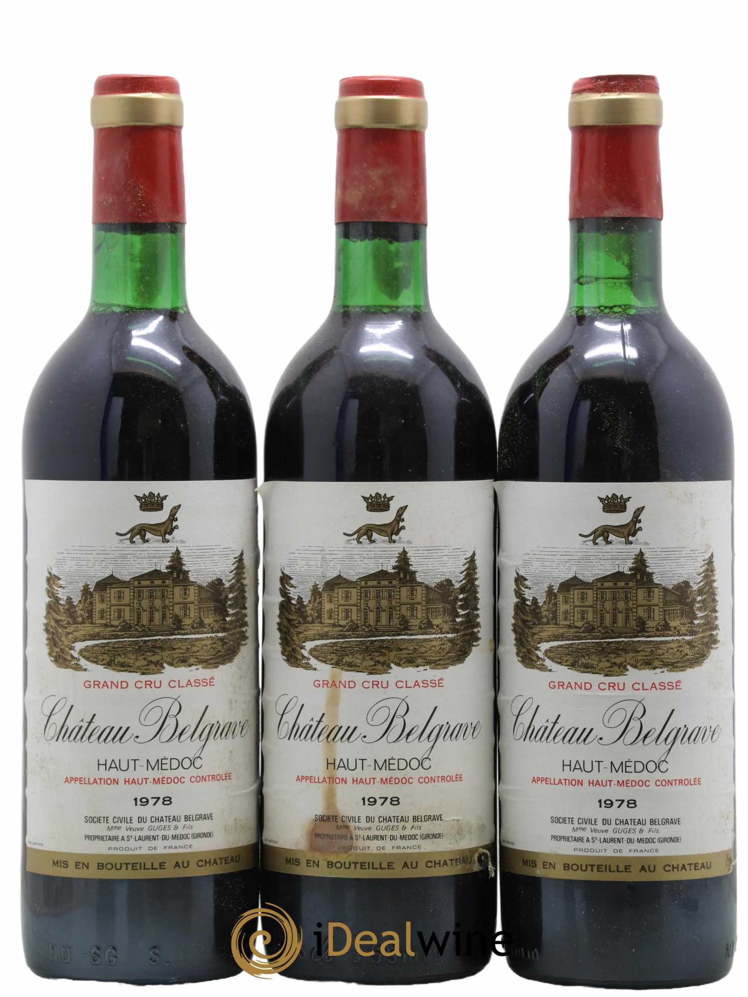 Château Belgrave 5ème Grand Cru Classé 1978 - Lot de 3 bouteilles - 0