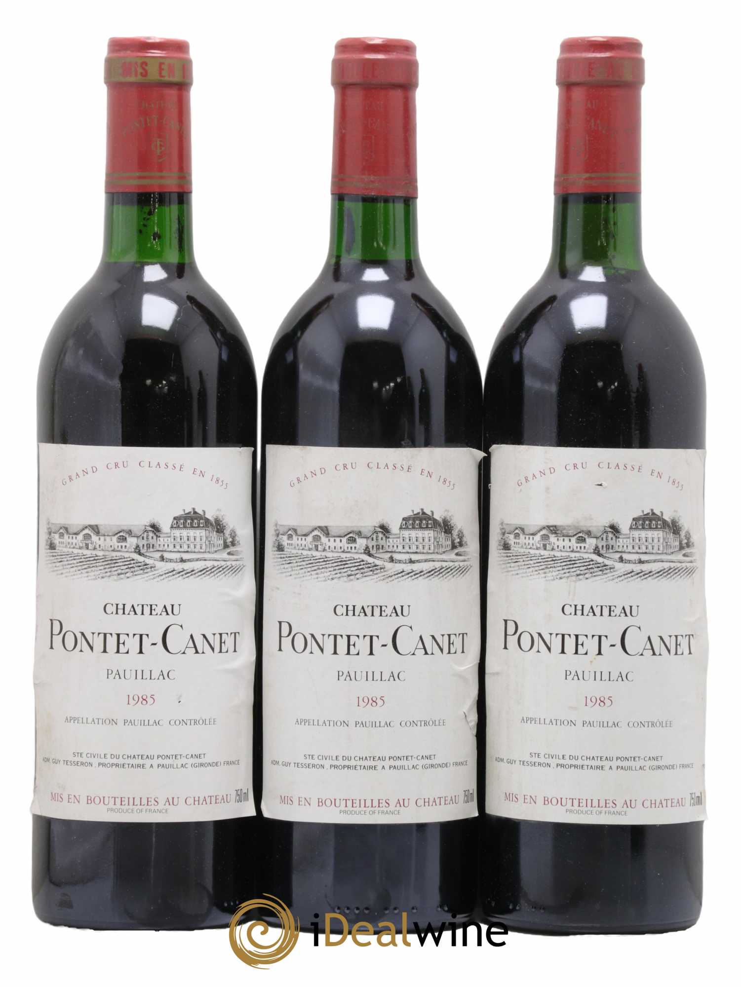 Château Pontet Canet 5ème Grand Cru Classé 1985 - Lot de 3 bouteilles - 0