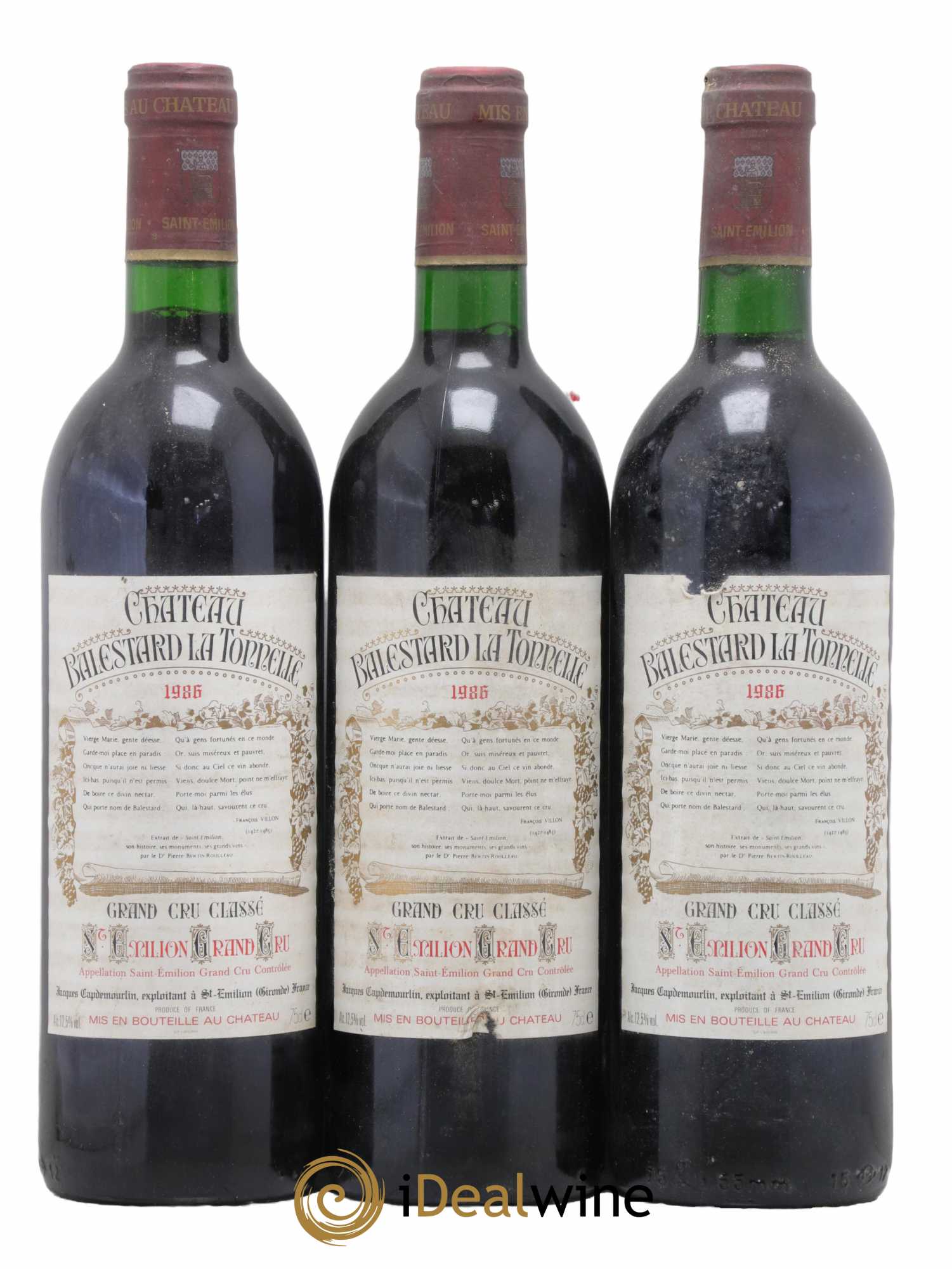 Château Balestard la Tonnelle Grand Cru Classé 1986 - Lot de 3 bouteilles - 0