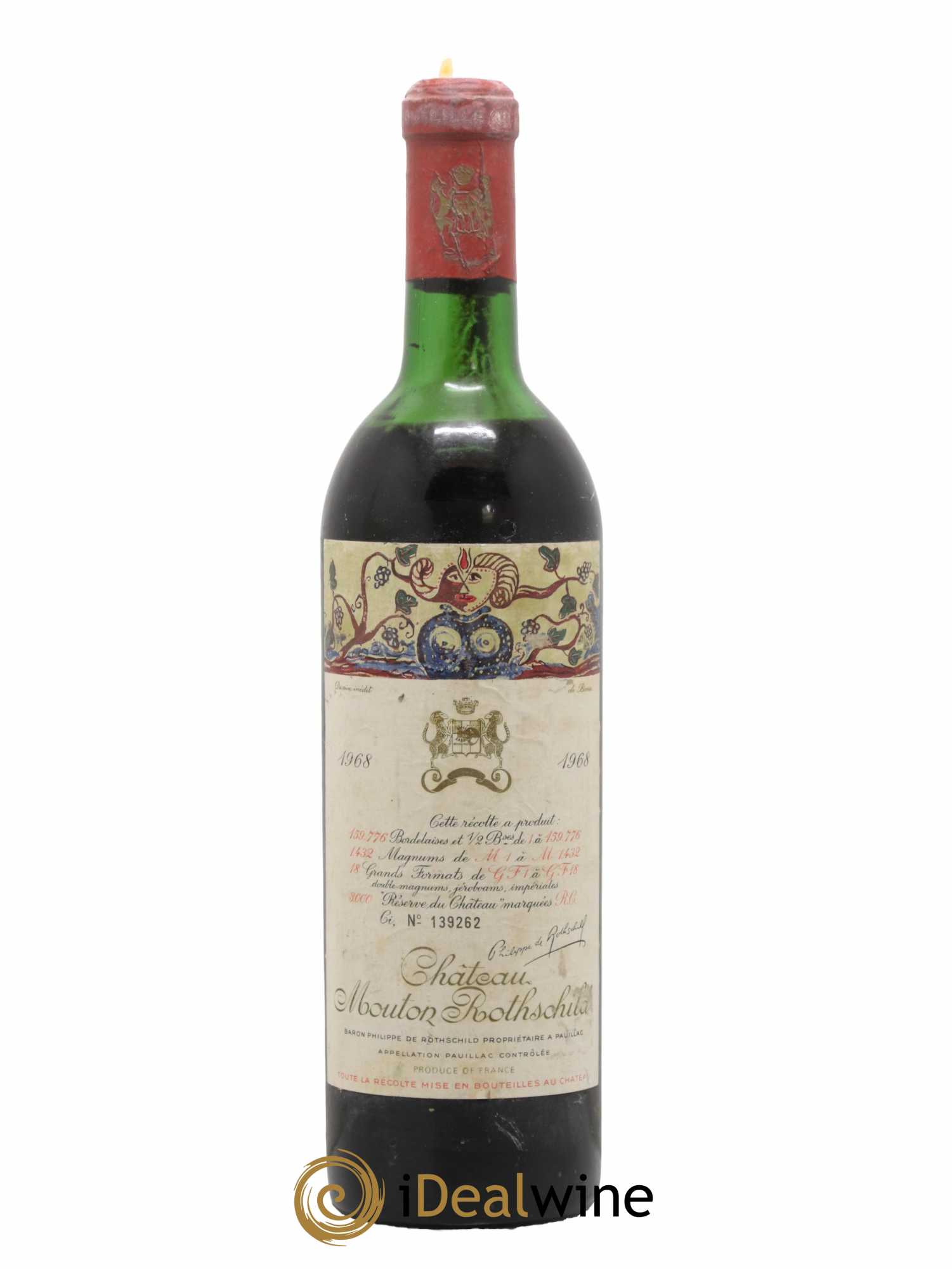 Château Mouton Rothschild 1er Grand Cru Classé 1968 - Lot de 1 bouteille - 0