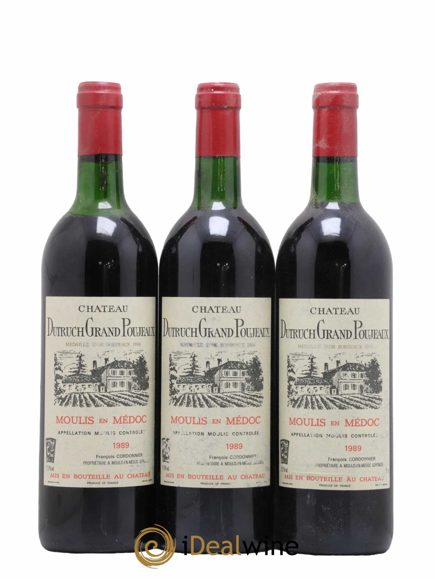 Château Dutruch Grand Poujeaux Cru Bourgeois 1989 - Lot de 3 bouteilles - 0