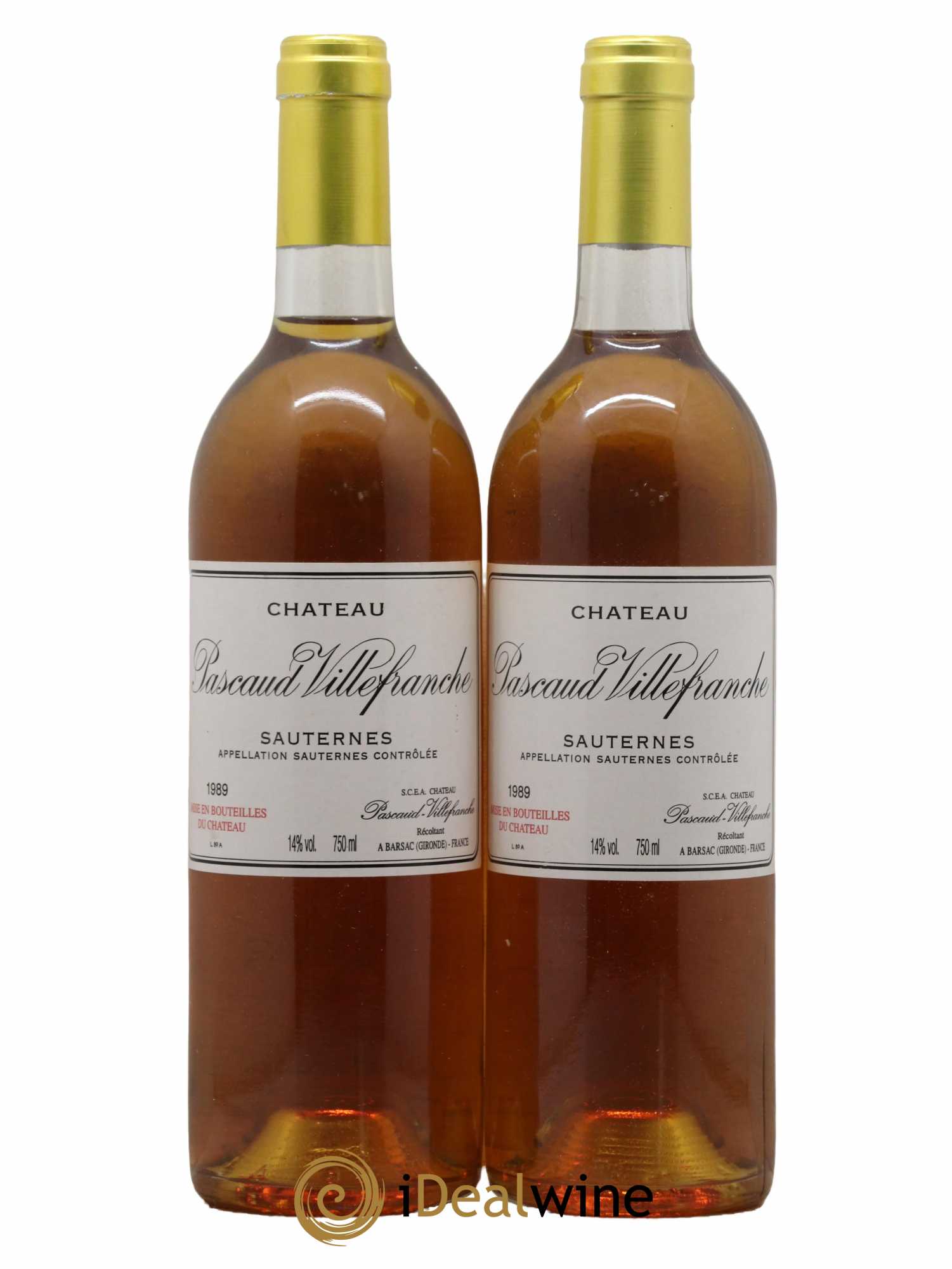 Sauternes Chateau Pascaud Villefranche 1989 - Lot de 2 bouteilles - 0