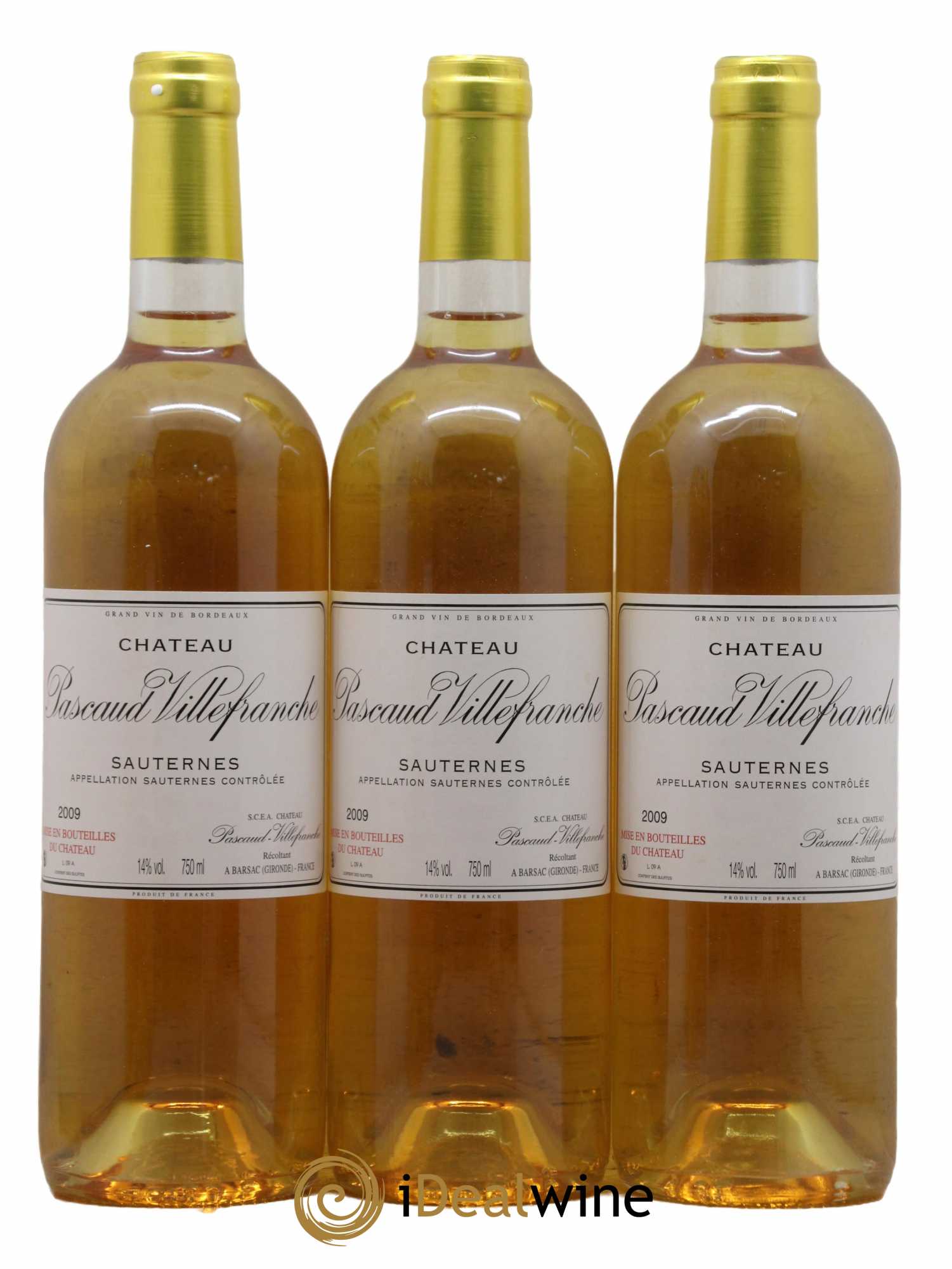 Sauternes Chateau Pascaud Villefranche 2009 - Lotto di 3 bottiglie - 0