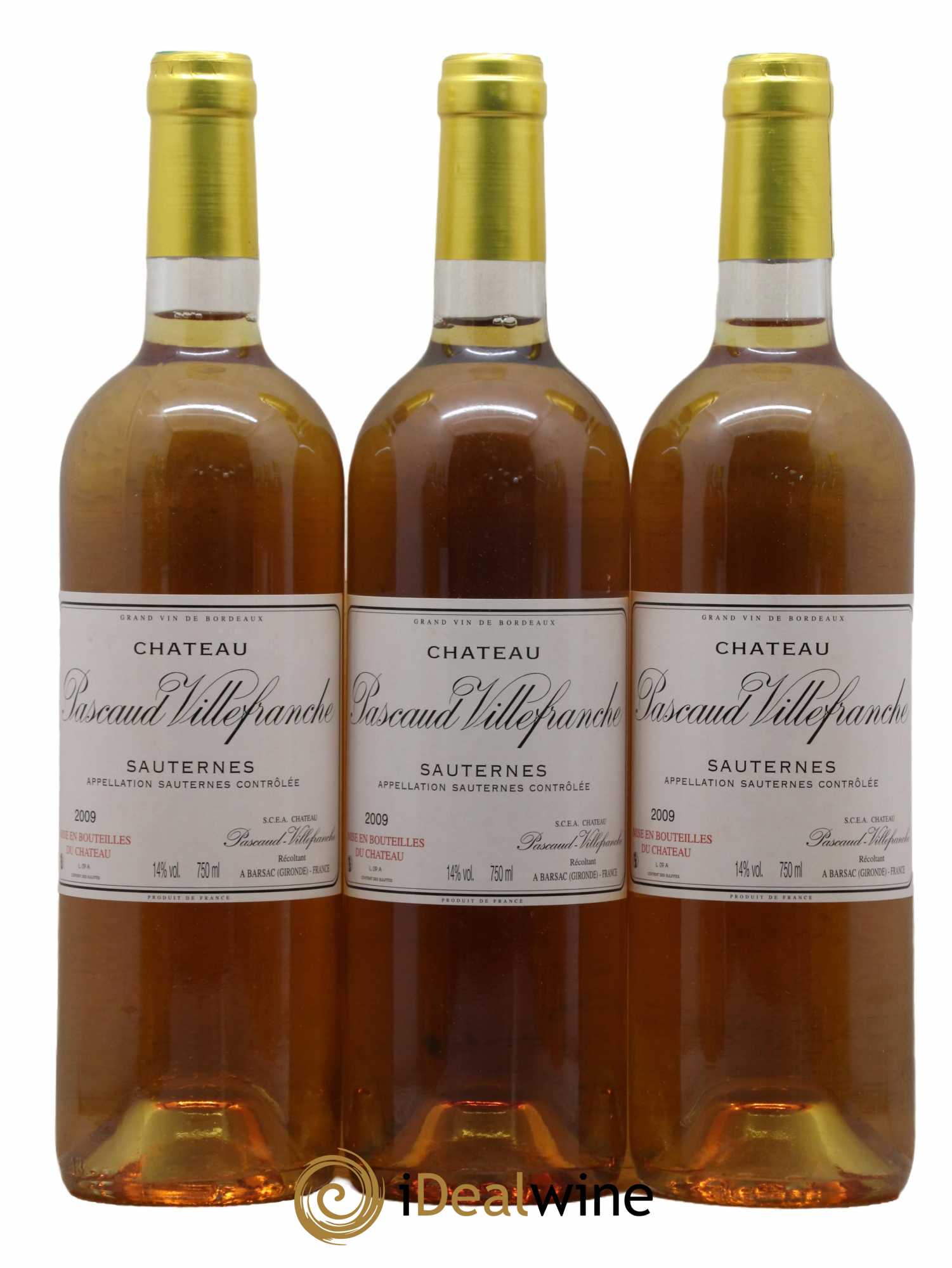 Sauternes Chateau Pascaud Villefranche 2009 - Lotto di 3 bottiglie - 0