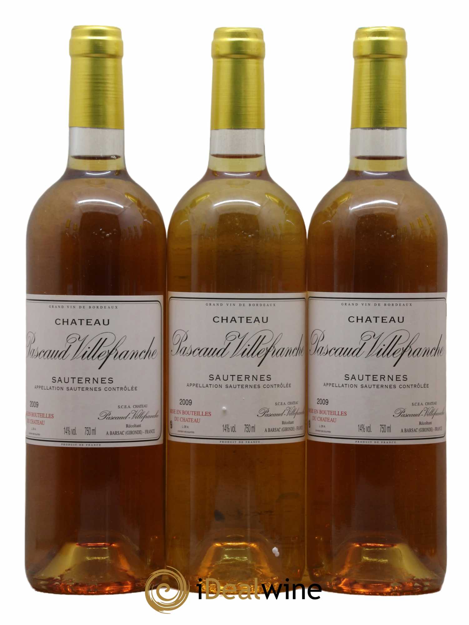 Sauternes Chateau Pascaud Villefranche 2009 - Lotto di 3 bottiglie - 0