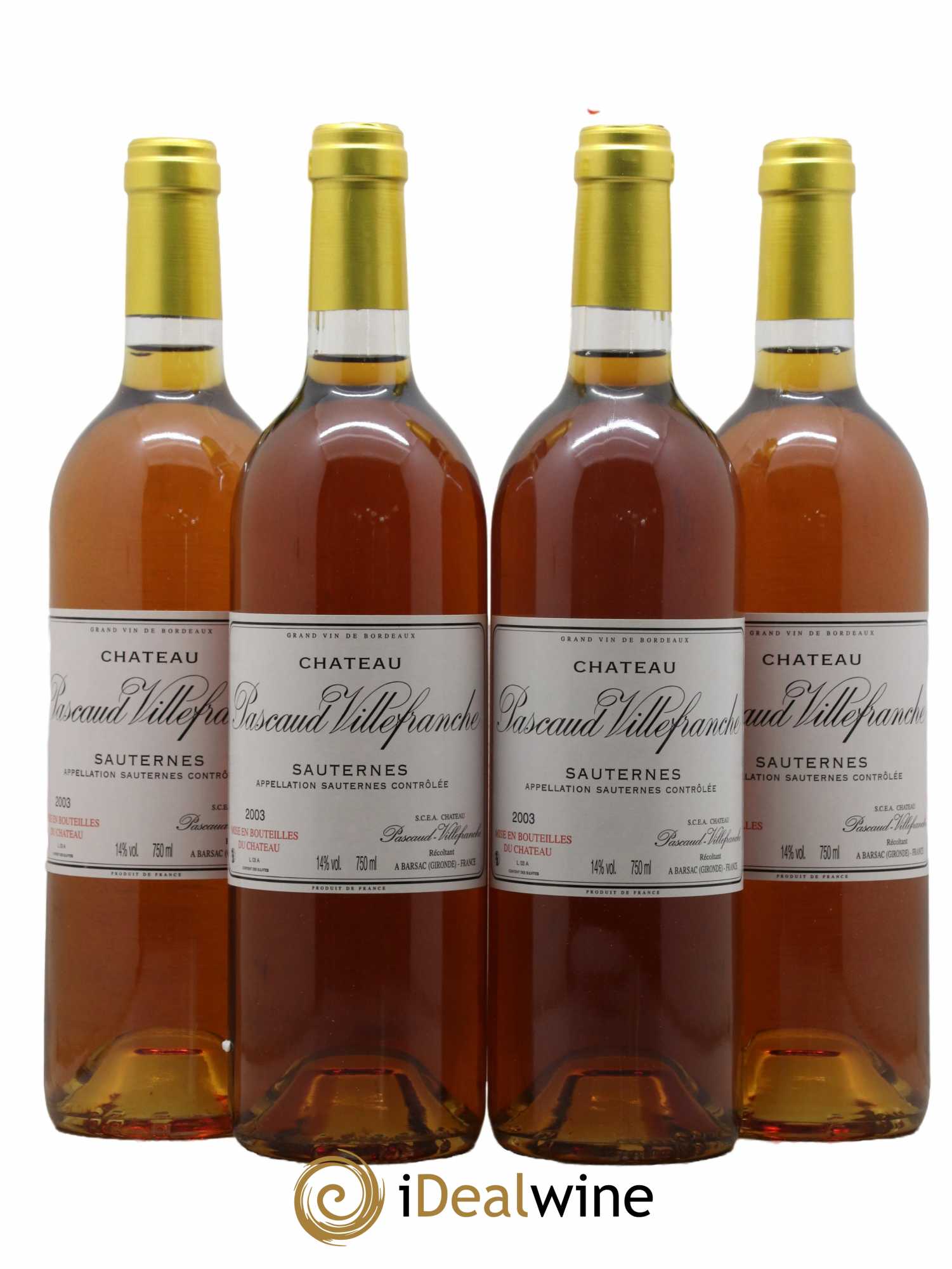 Sauternes Chateau Pascaud Villefranche 2003 - Lotto di 4 bottiglie - 0