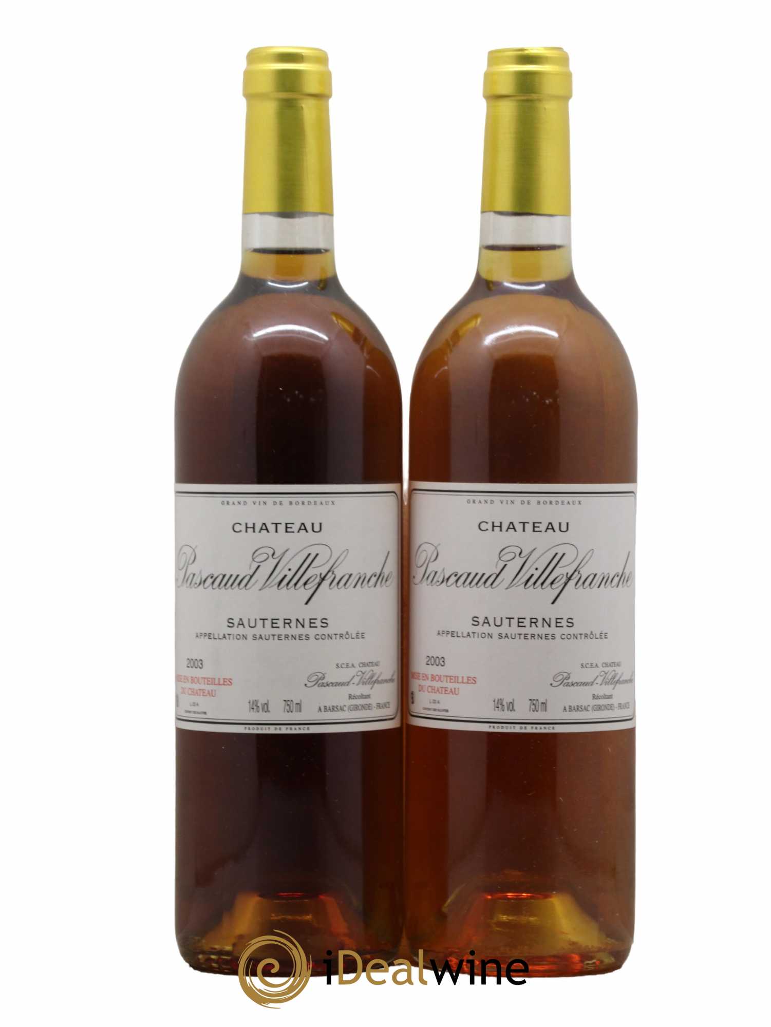 Sauternes Chateau Pascaud Villefranche 2003 - Lotto di 2 bottiglie - 0