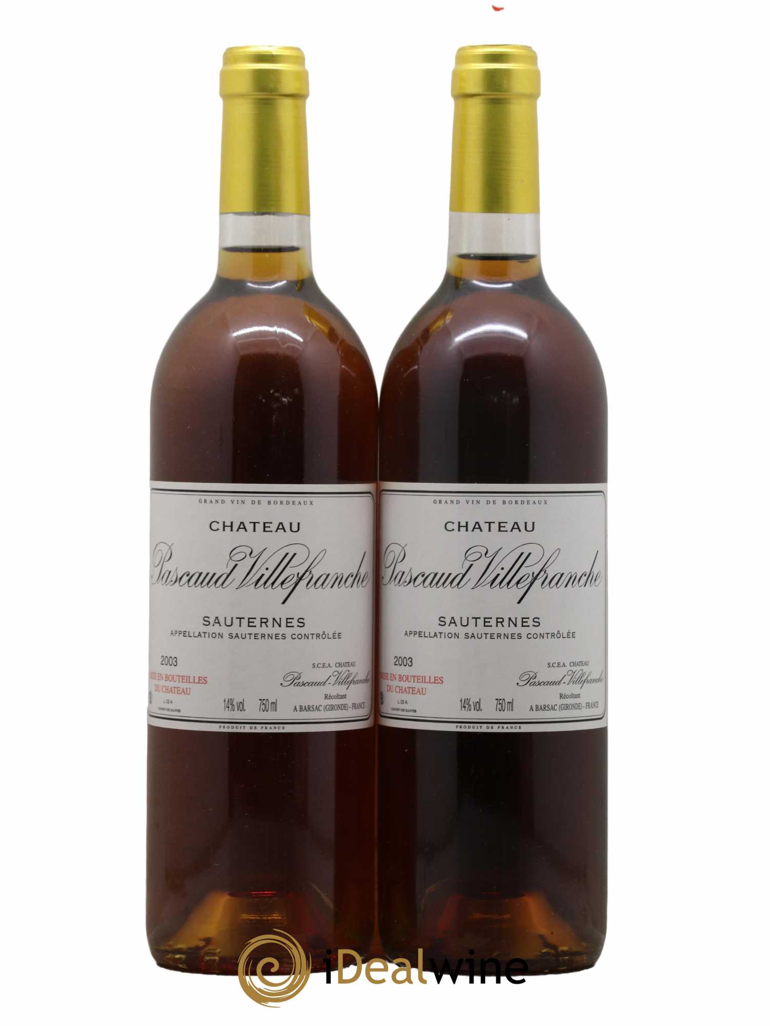 Sauternes Chateau Pascaud Villefranche 2003 - Lotto di 2 bottiglie - 0
