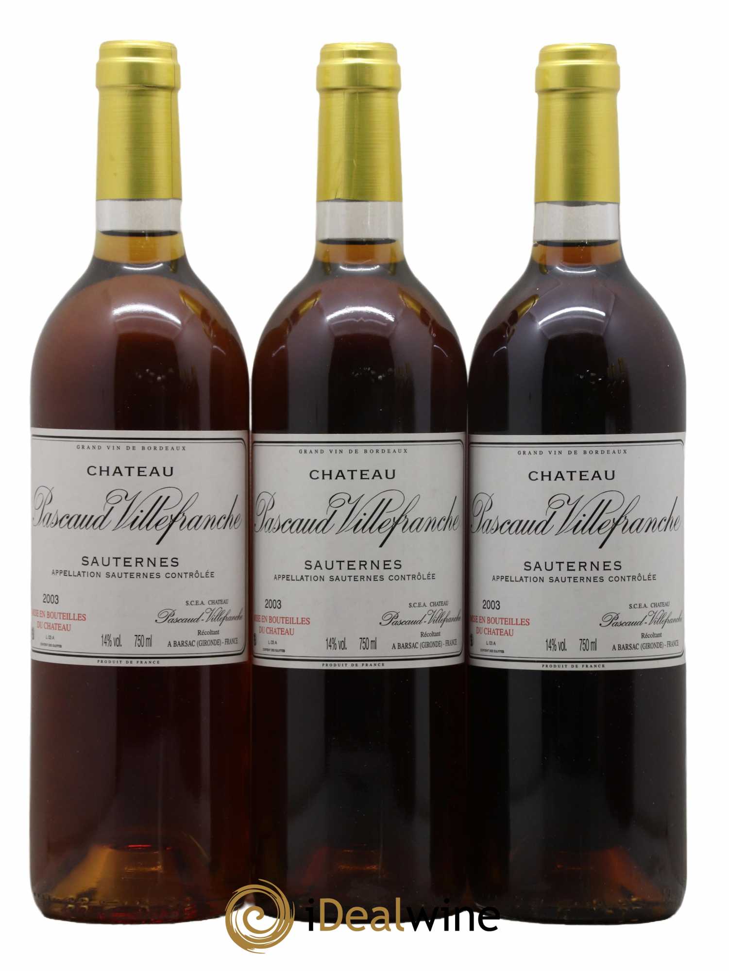 Sauternes Chateau Pascaud Villefranche 2003 - Lotto di 3 bottiglie - 0