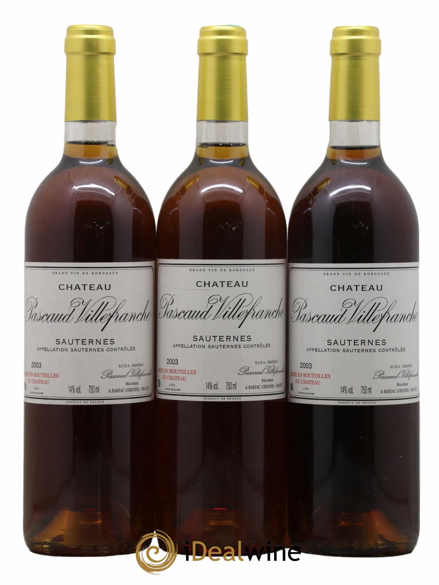 Sauternes Chateau Pascaud Villefranche 2003 - Lotto di 3 bottiglie - 0